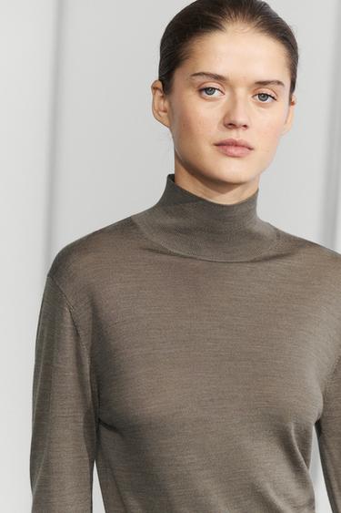 100% wool mock neck knit sweater — GREEN MARL 5