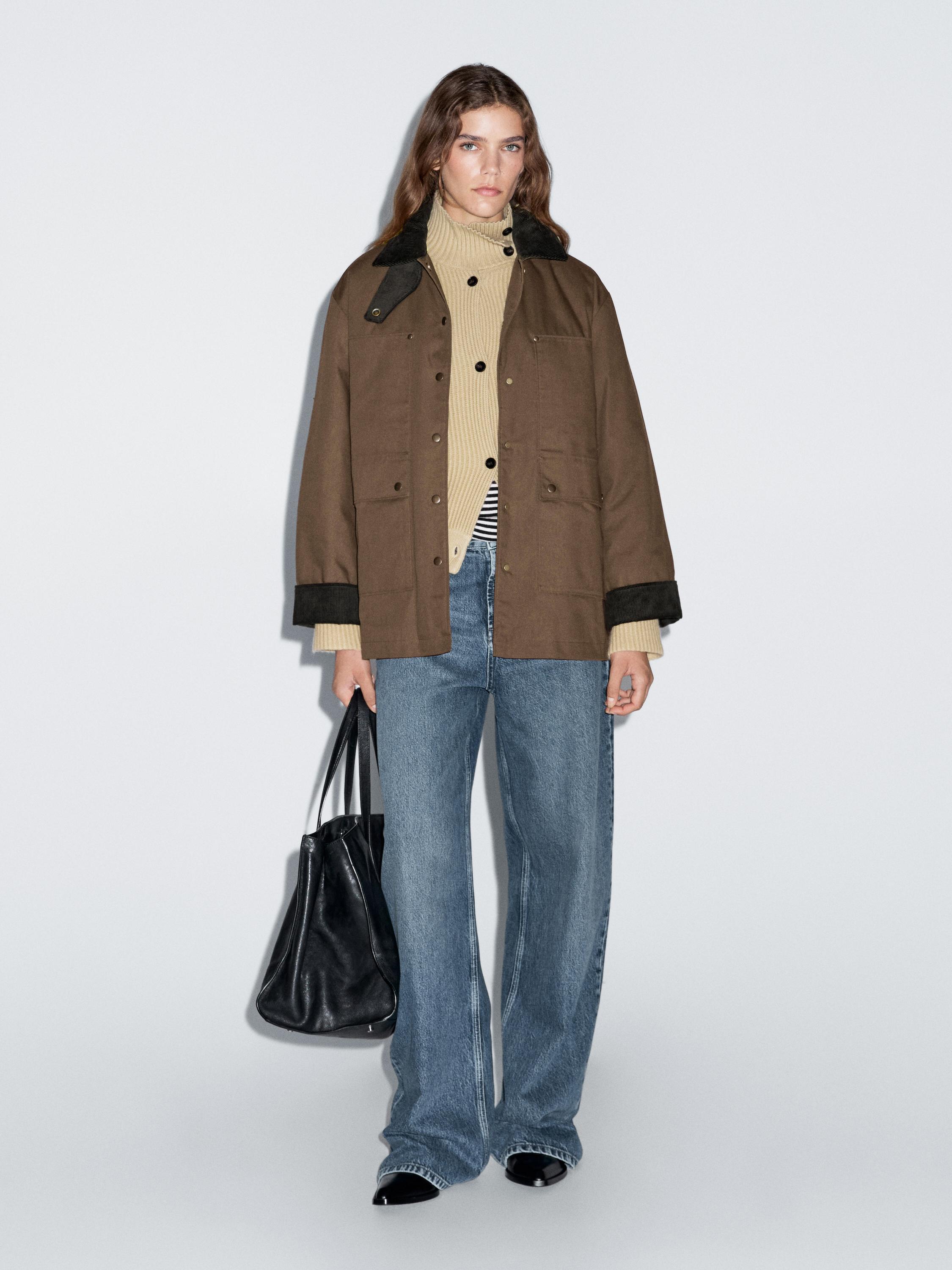 Waxed parka with corduroy detail