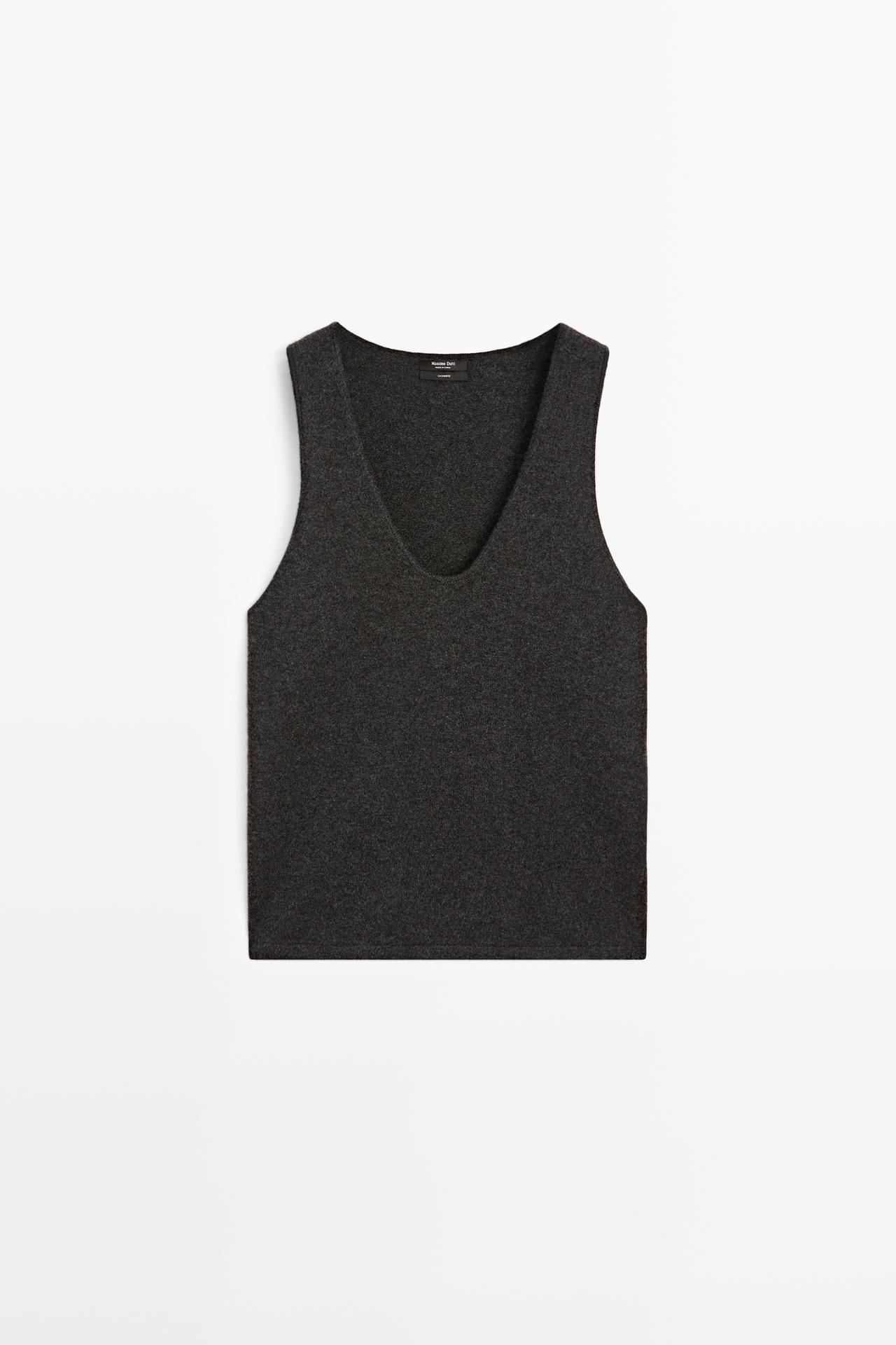 100% Cashmere Knit Top — GREY