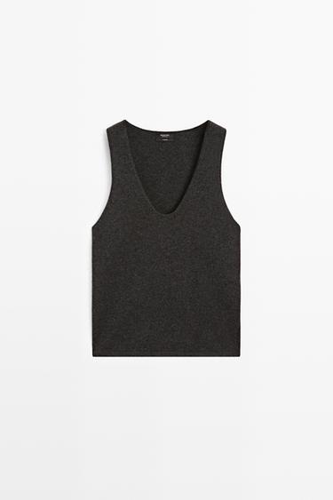 100% Cashmere Knit Top — GREY 2
