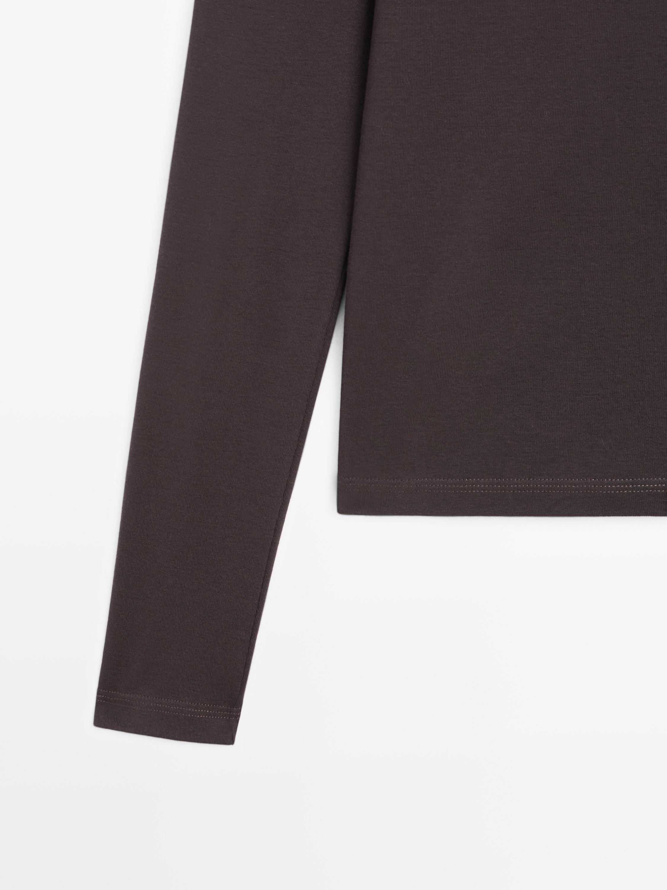 Ribbed long sleeve melange T-shirt — BROWN