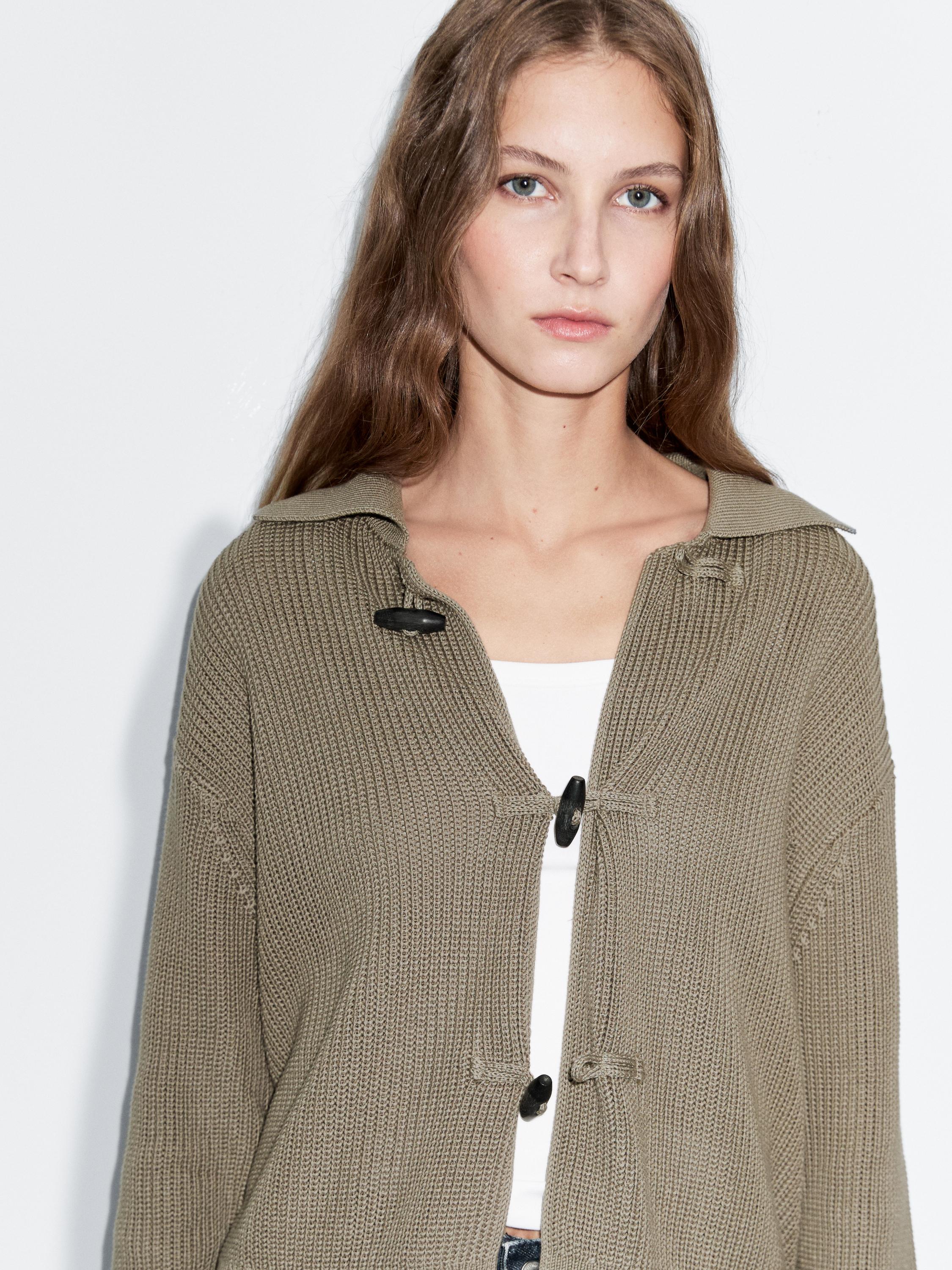 Mercerised cotton cardigan with horn button detail