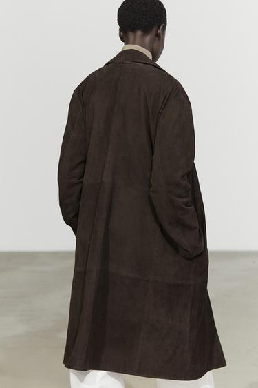 Suede coat with detachable collar — BROWN 5