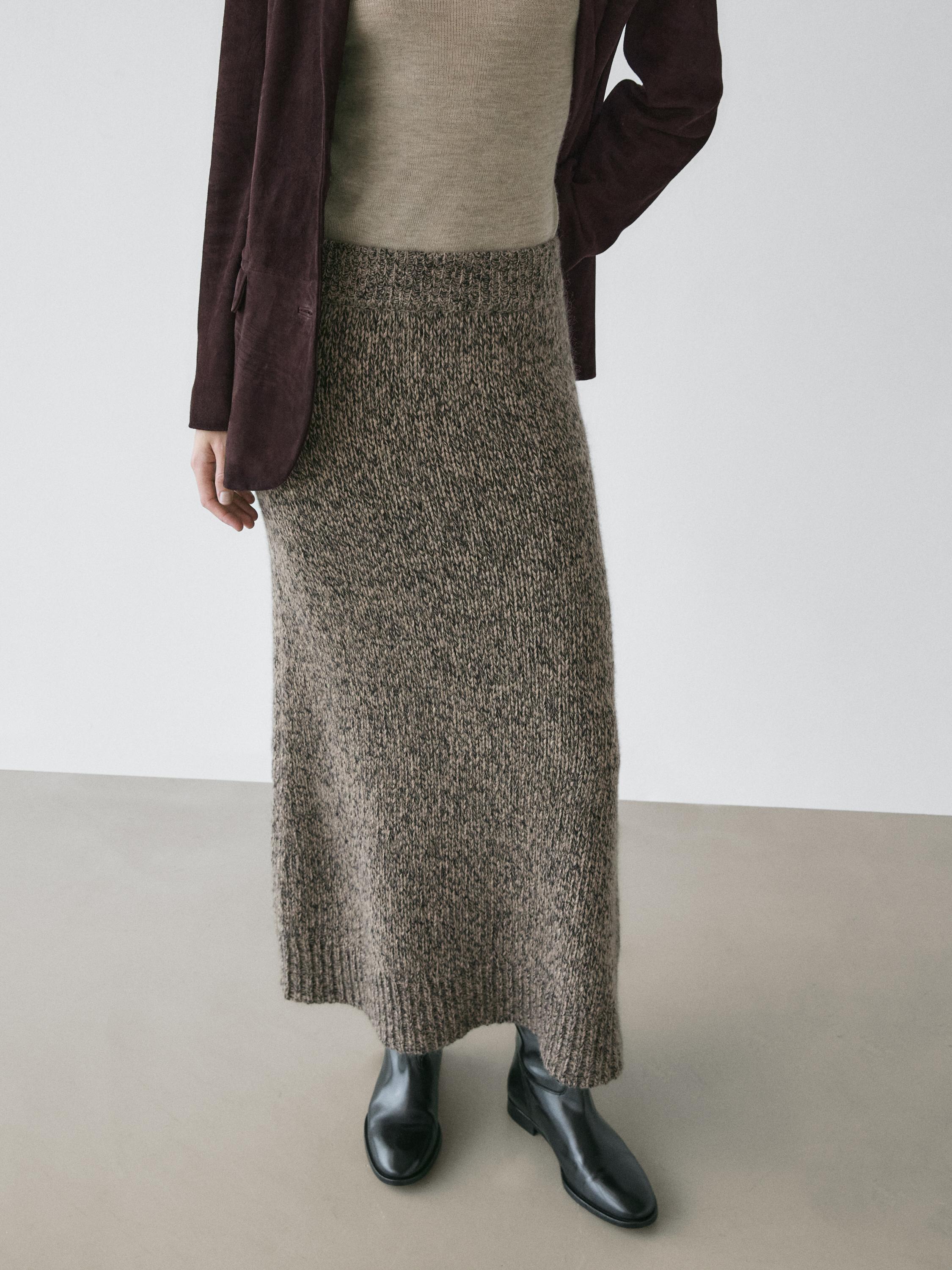 Jupe midi en maille 100 % cachemire