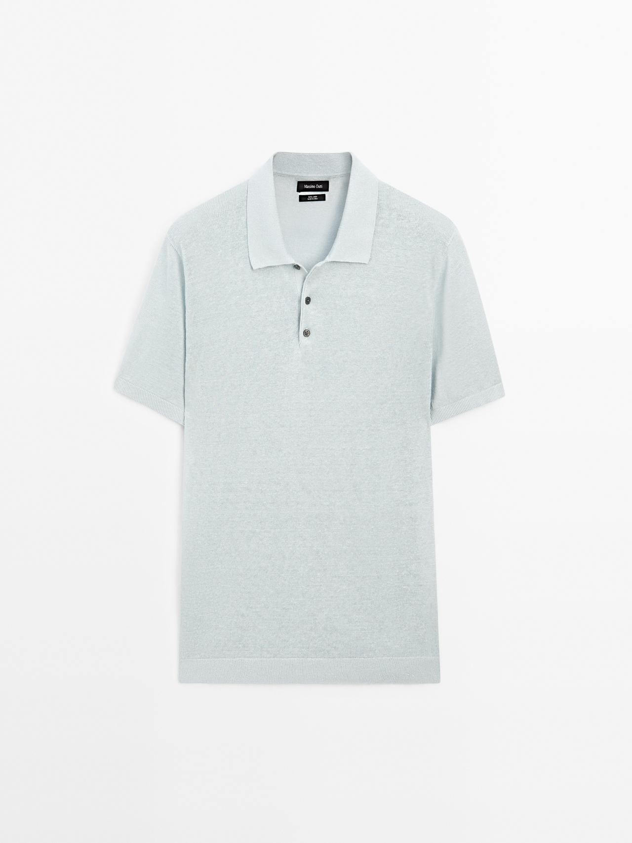 Massimo Dutti - Herre - Kortærmet Polotrøje I Hør - Himmelblå - M
