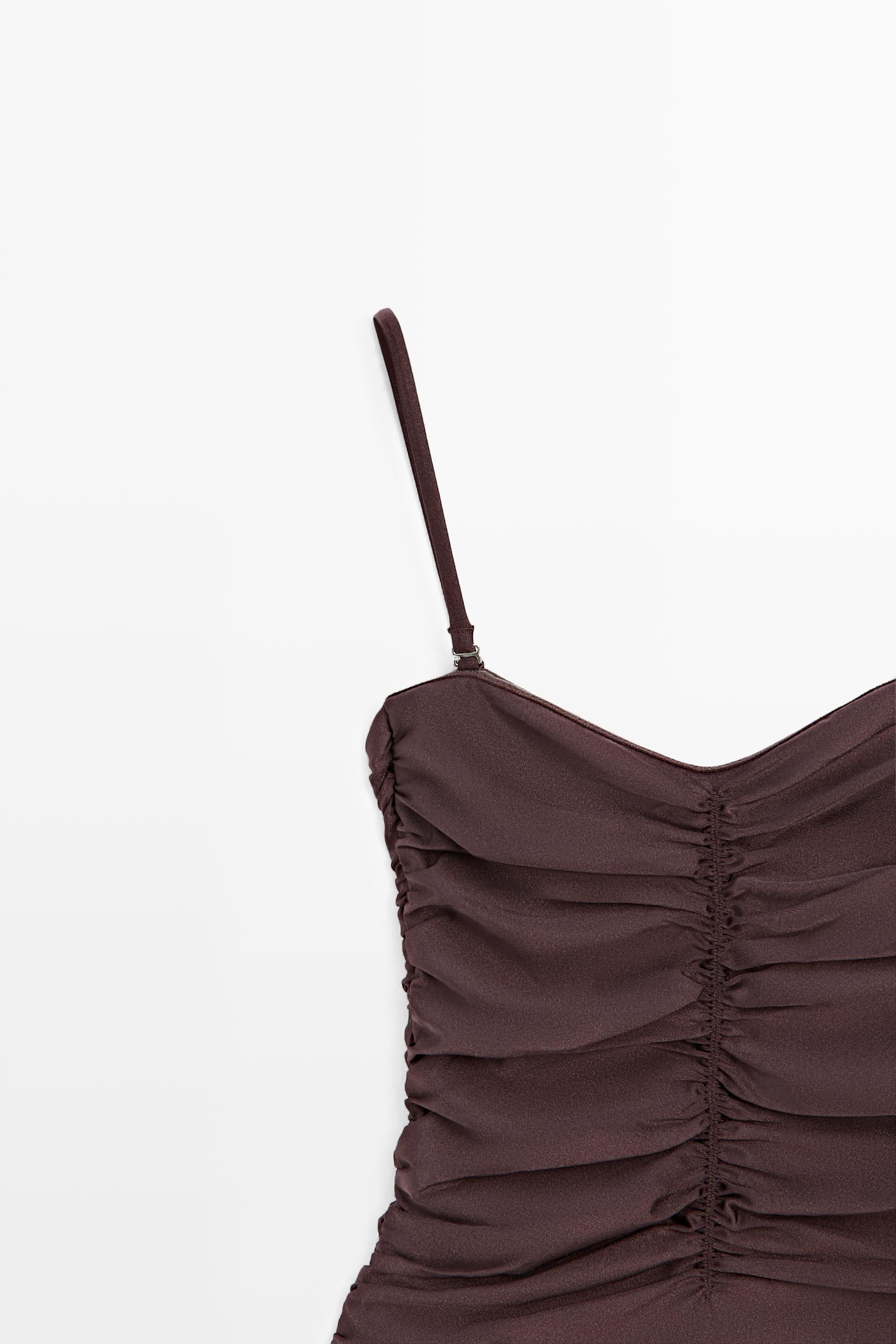 Shimmery gathered swimsuit — BROWN