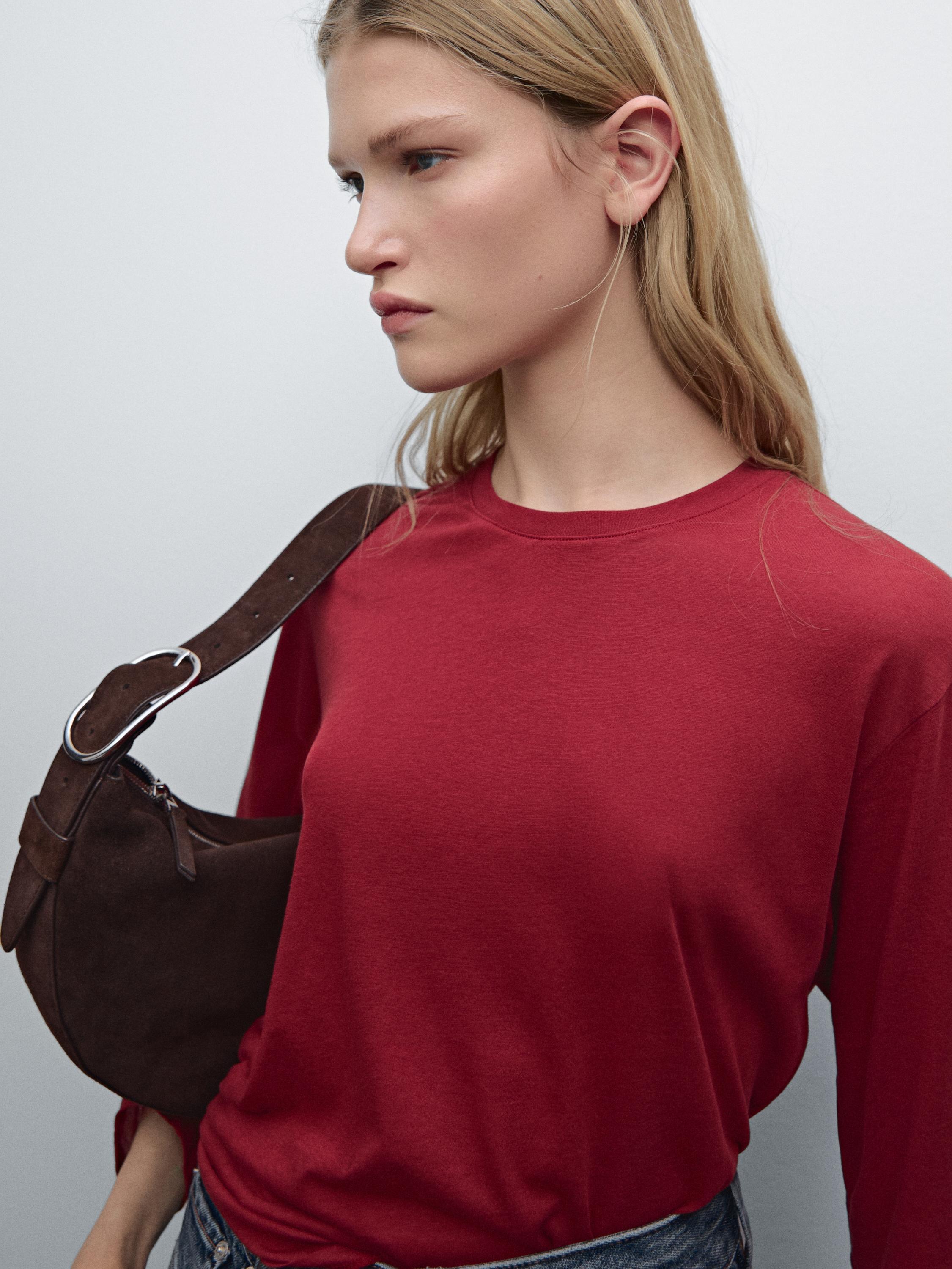 Slim-fit cotton T-shirt with long sleeves