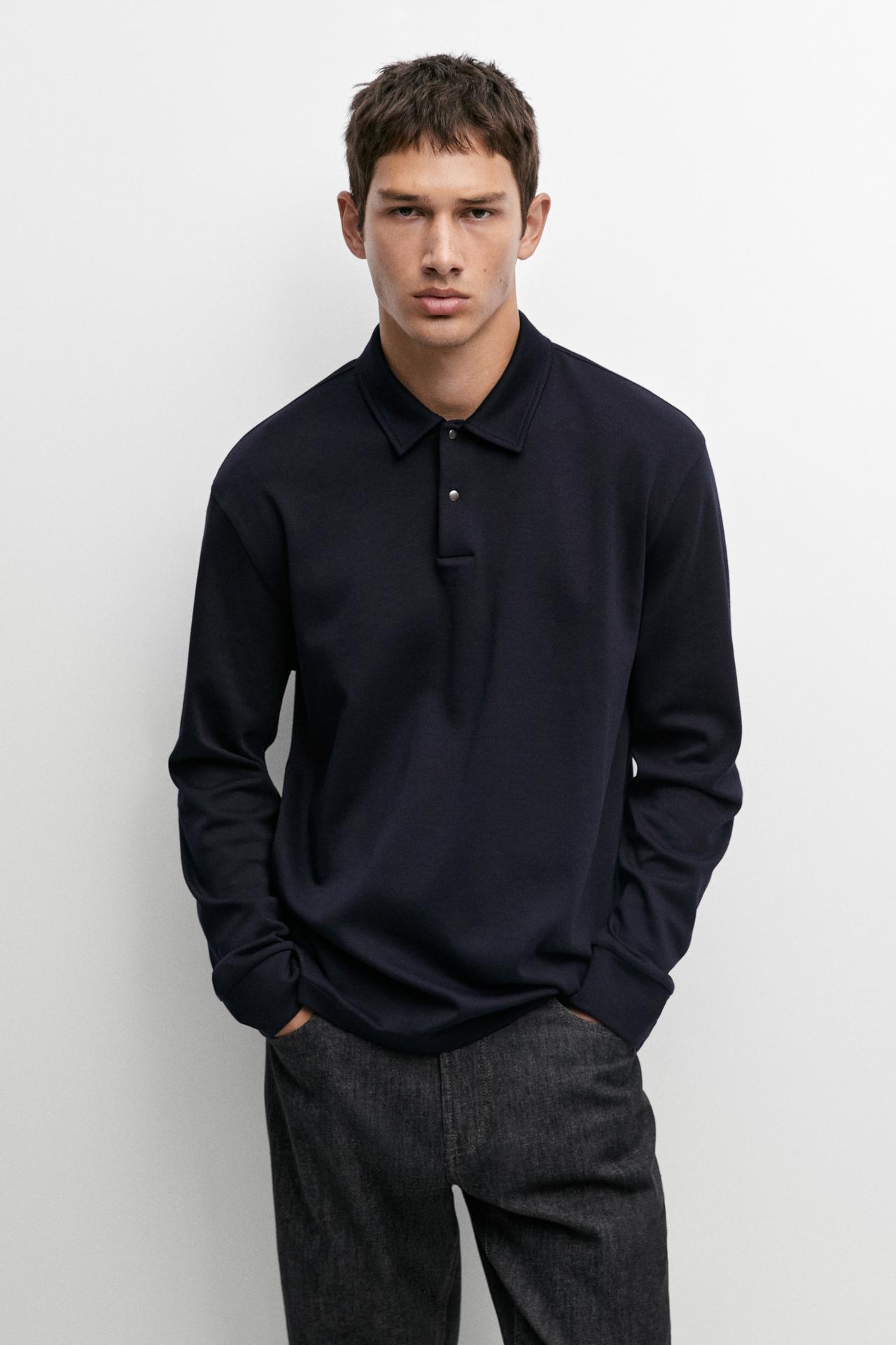 100% cotton long sleeve polo shirt — INK BLUE