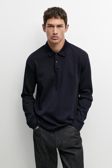 100% cotton long sleeve polo shirt — INK BLUE 3