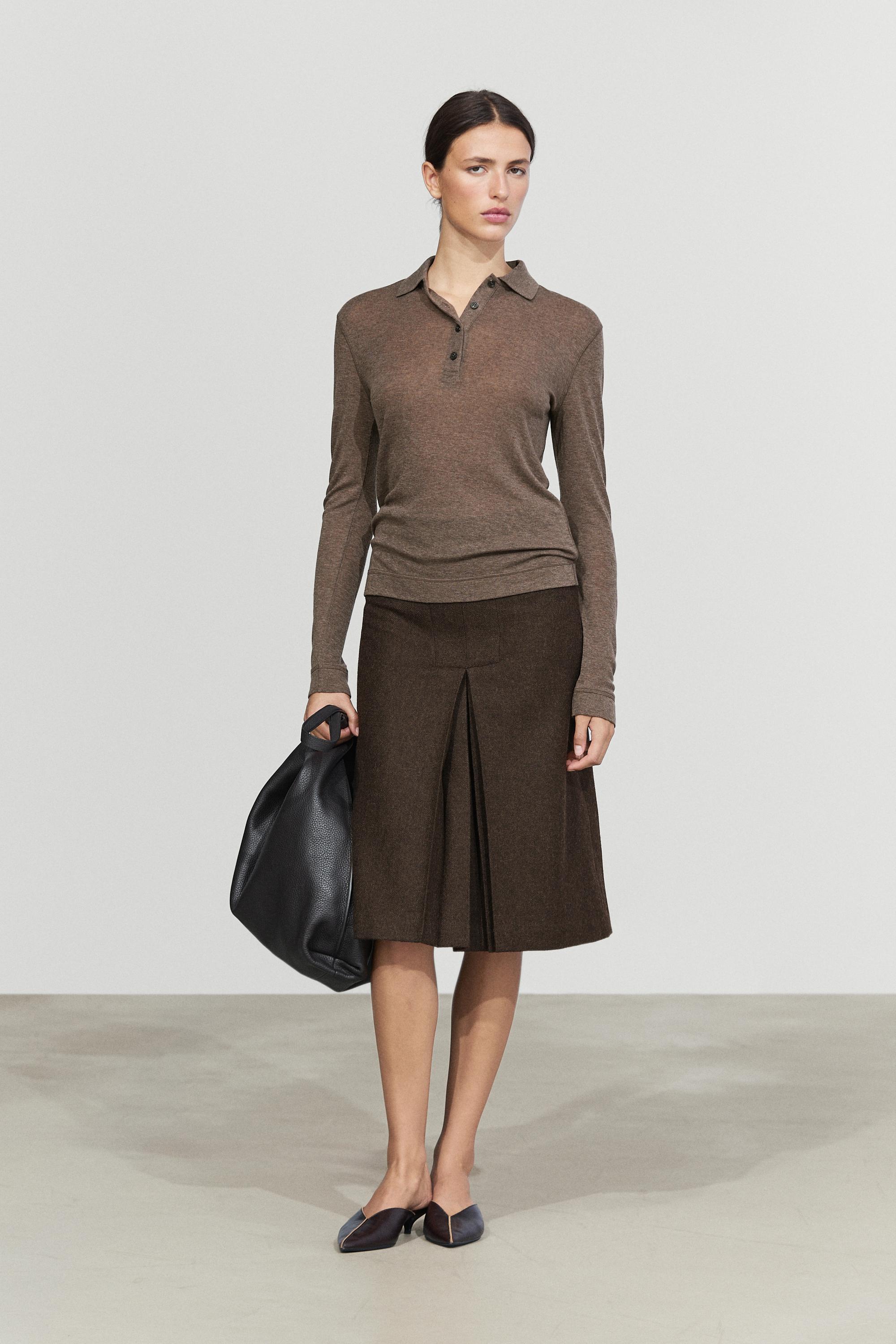 Long sleeve wool polo shirt - MINK
