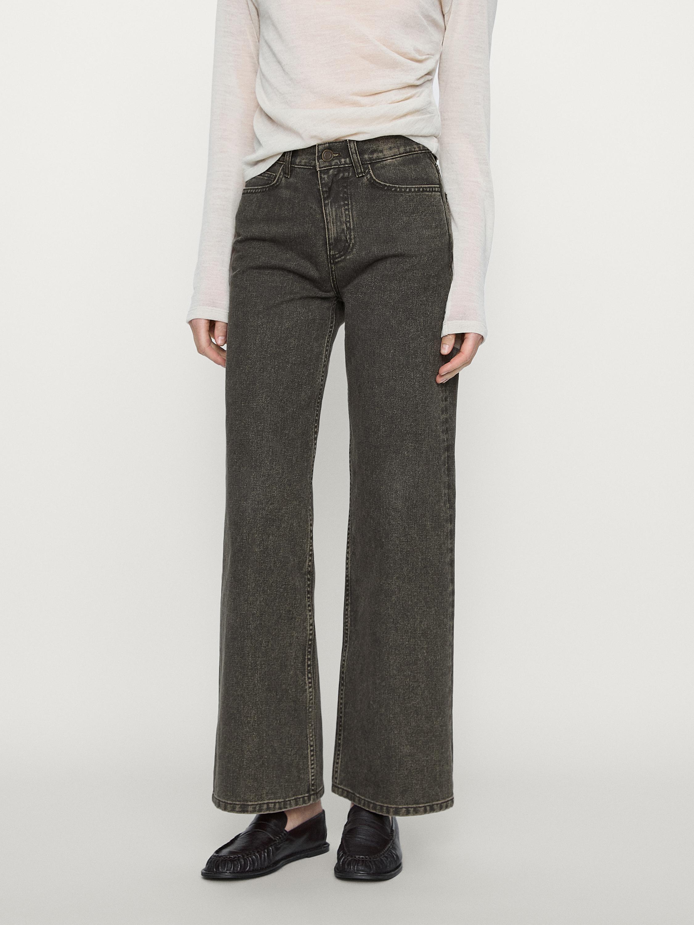 Wide-leg coated denim look cotton trousers