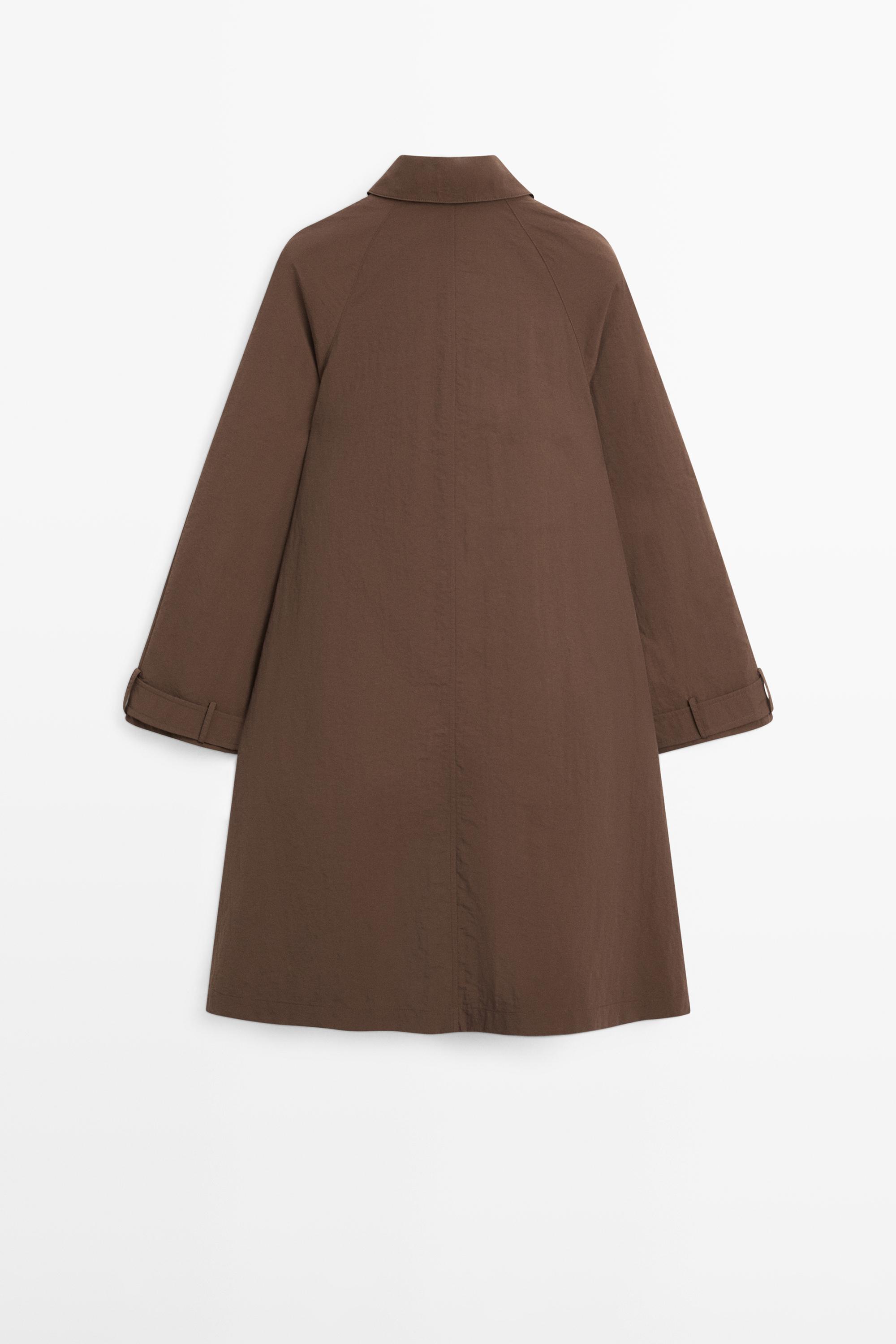 Oversize cape trench with neck detail — BROWN