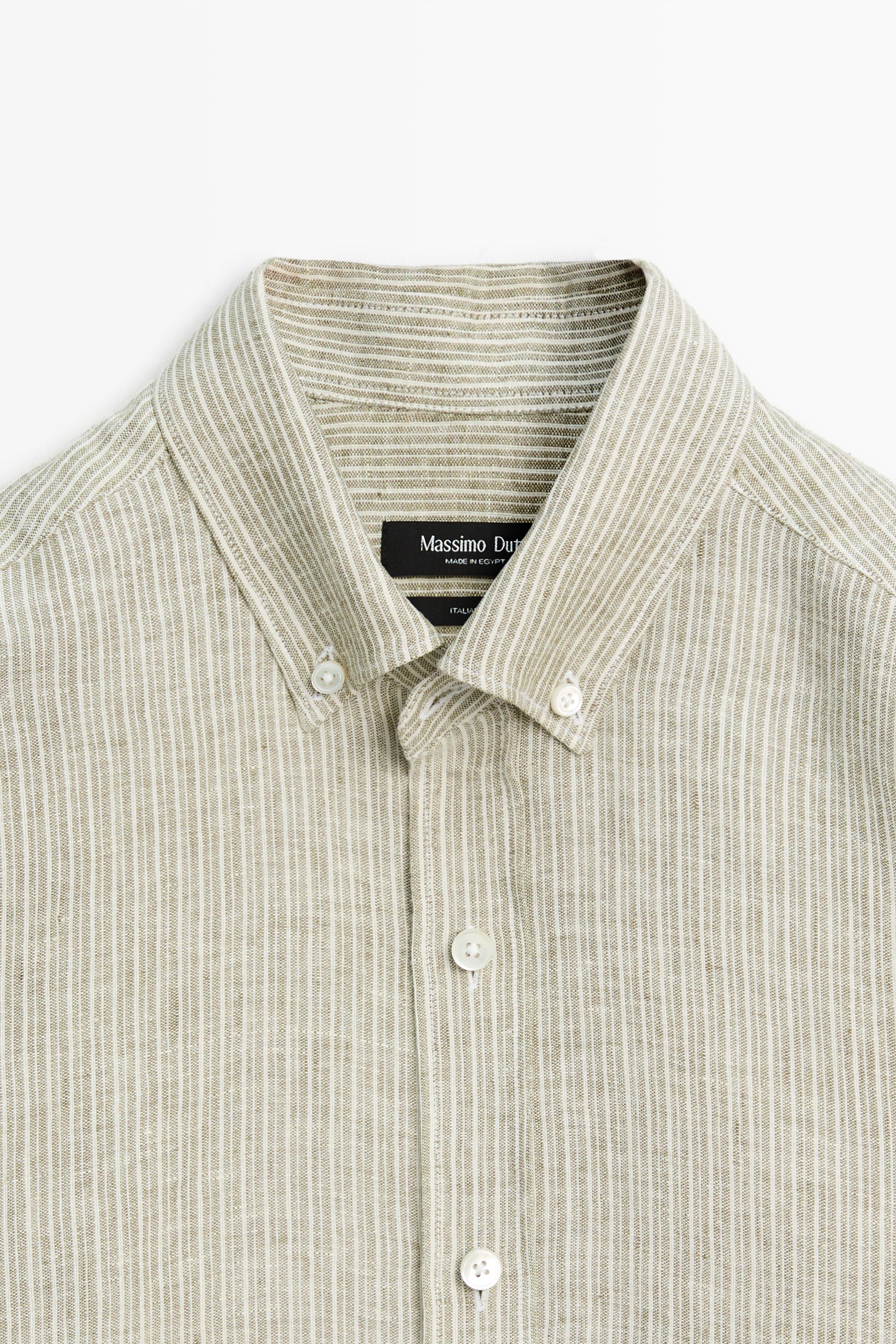 100% linen regular fit striped shirt — GREEN