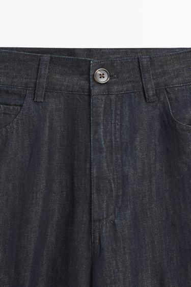 High-waist palazzo denim pants co-ord — DARK BLUE 7
