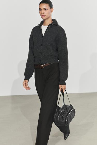 100% wool knit turtleneck cardigan — ANTHRACITE GREY 8