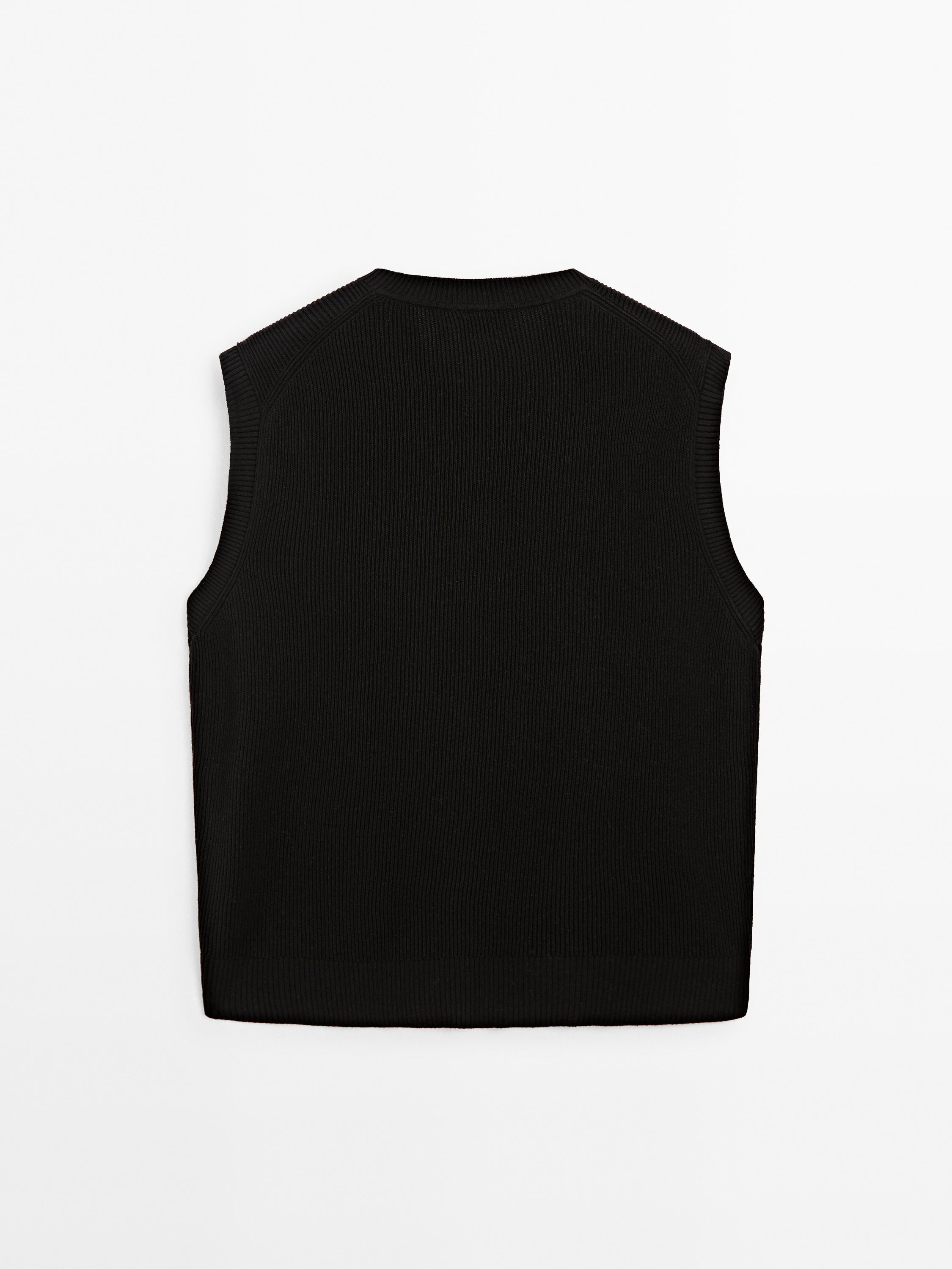 Veste sans manches à col en V en lin mélangé