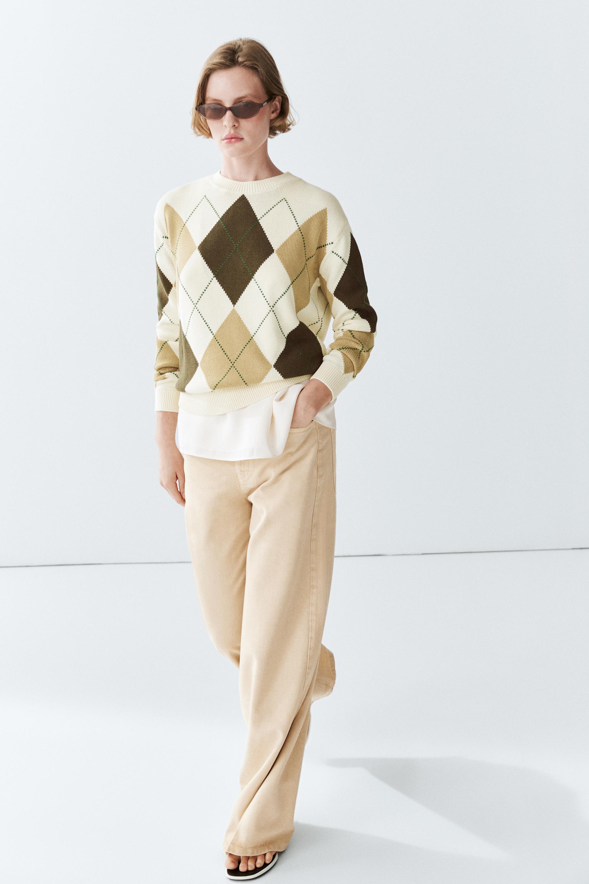 Strickpullover aus 100 % Baumwolle mit Rautenmuster