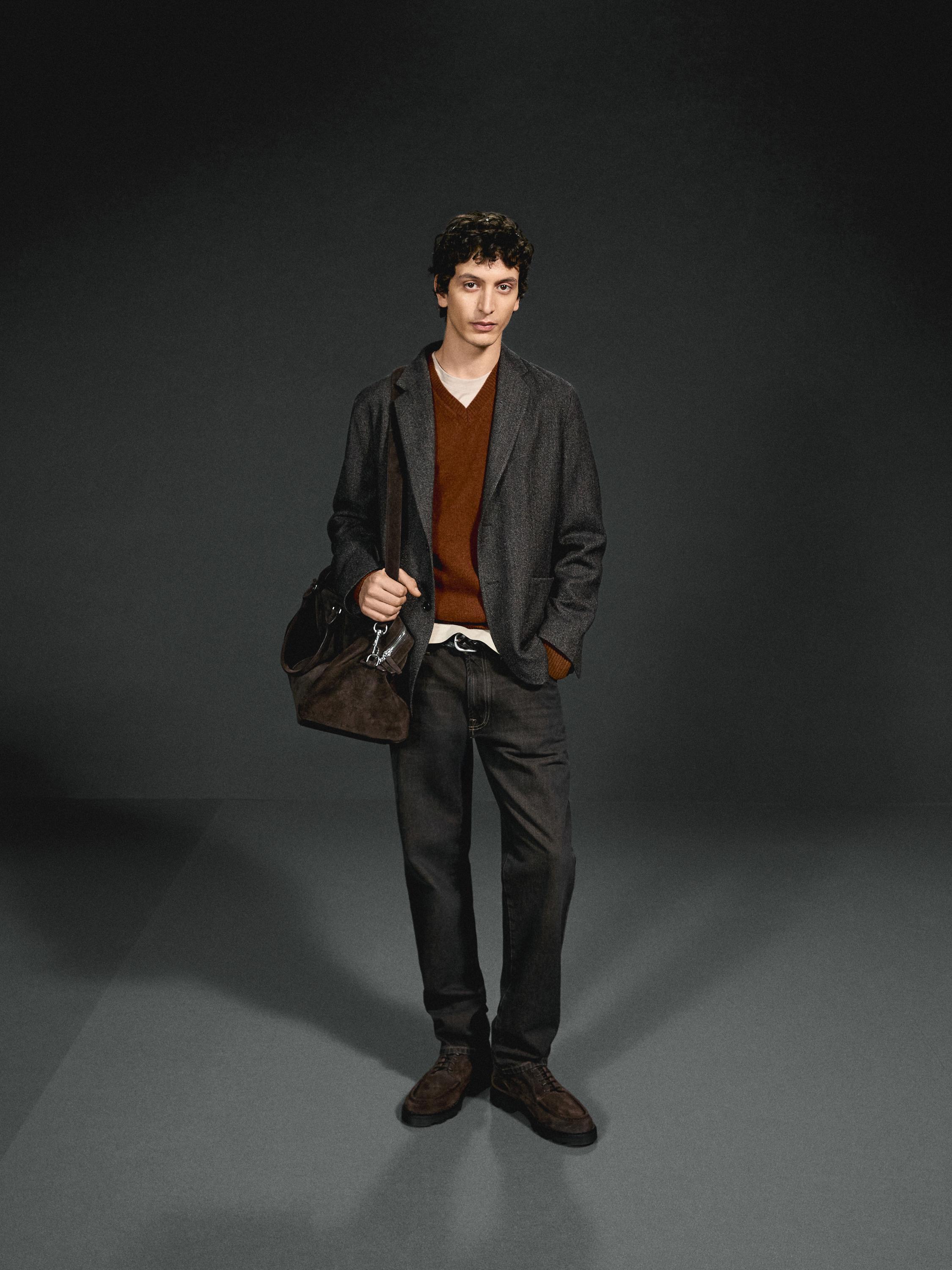 Blazer com espiga em mistura de lã