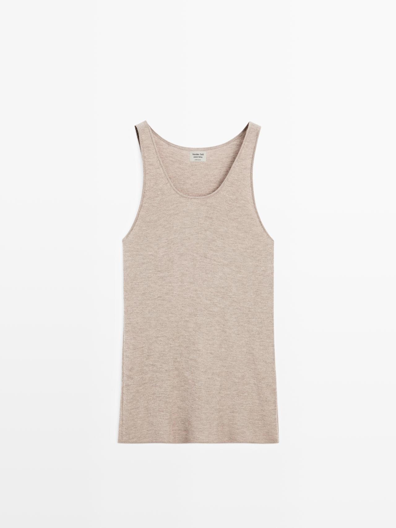 Massimo Dutti - Dame - Lang Top I 100% Kashmir Med Stropper - Limited - Mink - L