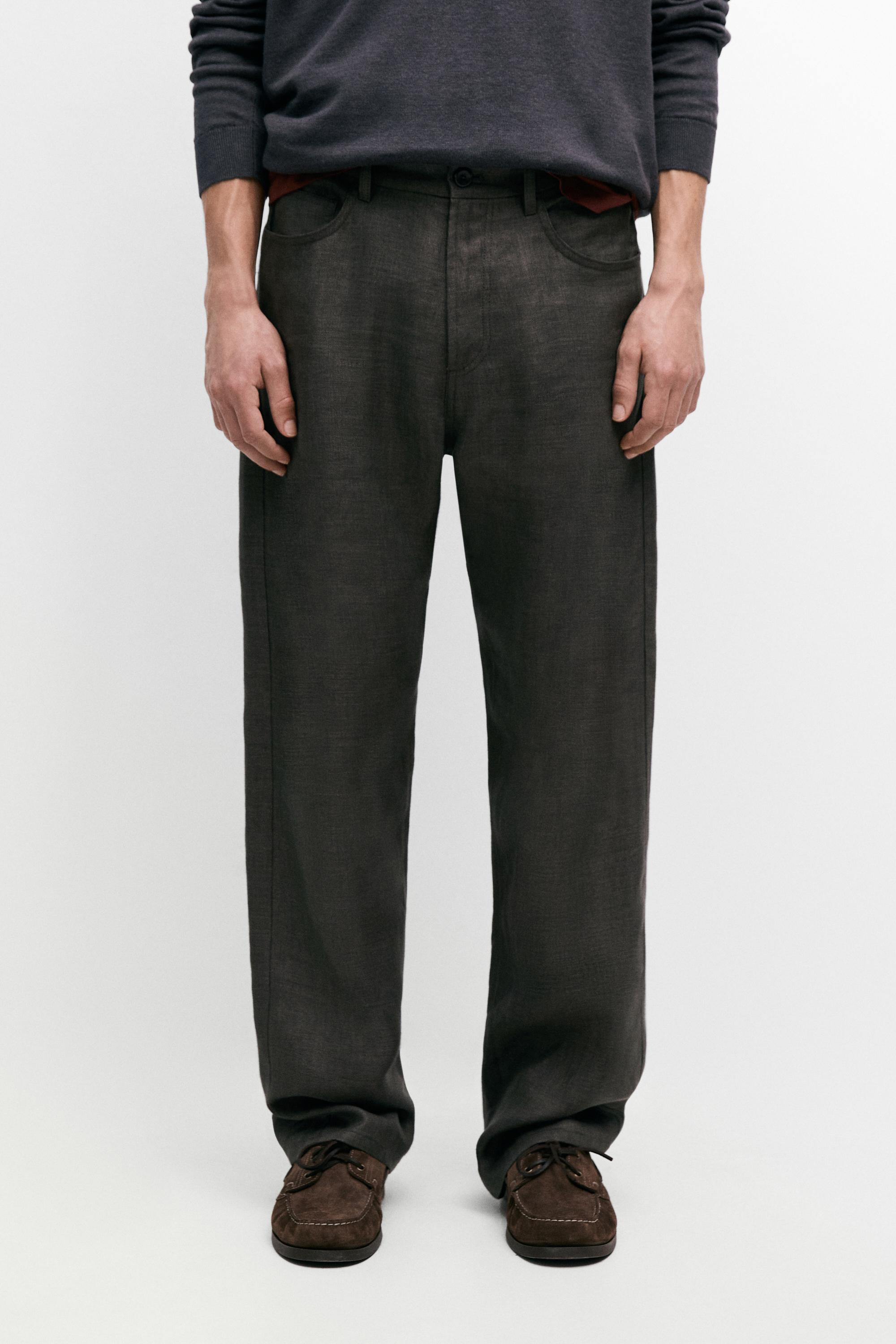 Semi jogger fit linen denim-effect pants