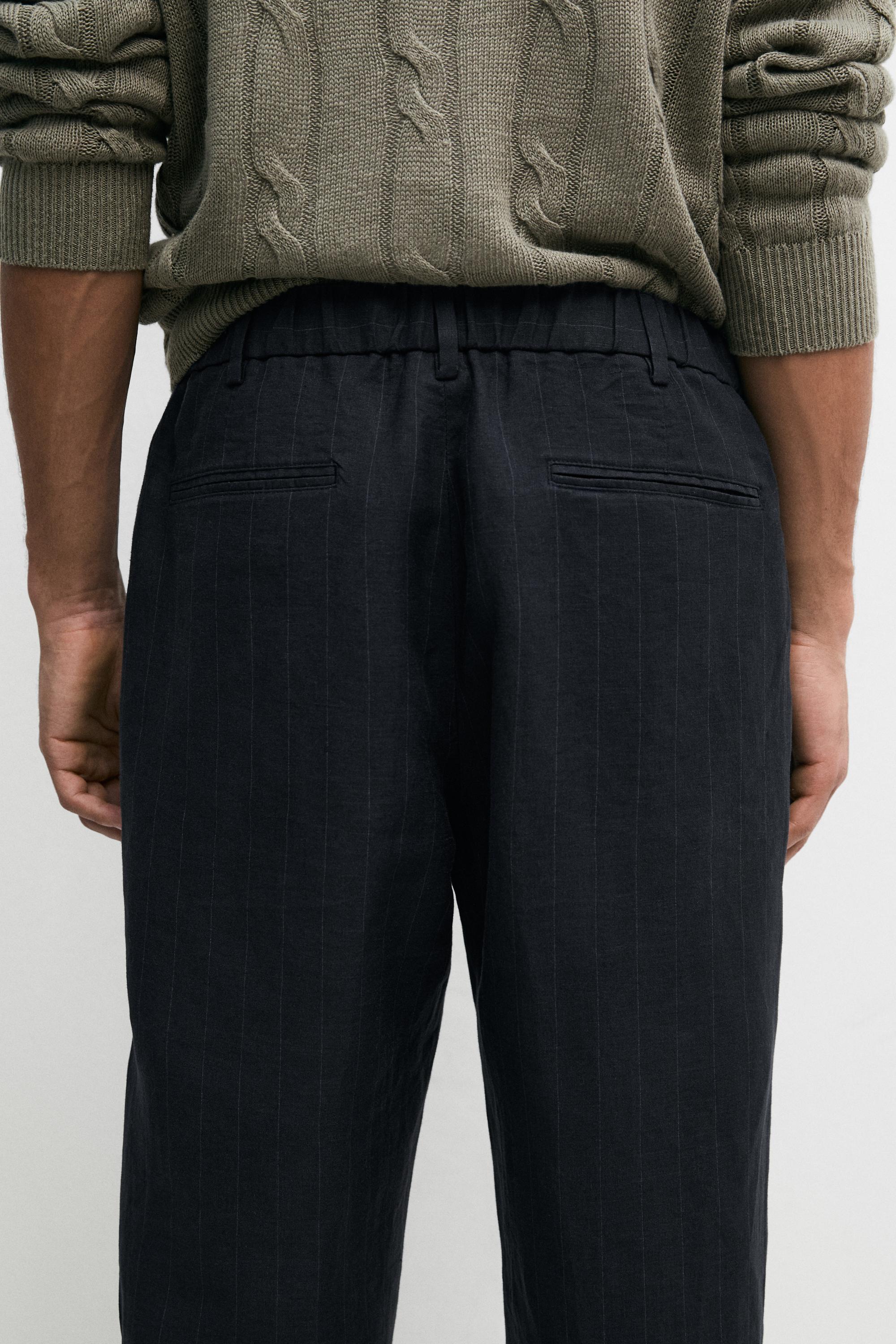 Linen trousers with striped detail — NAVY BLUE