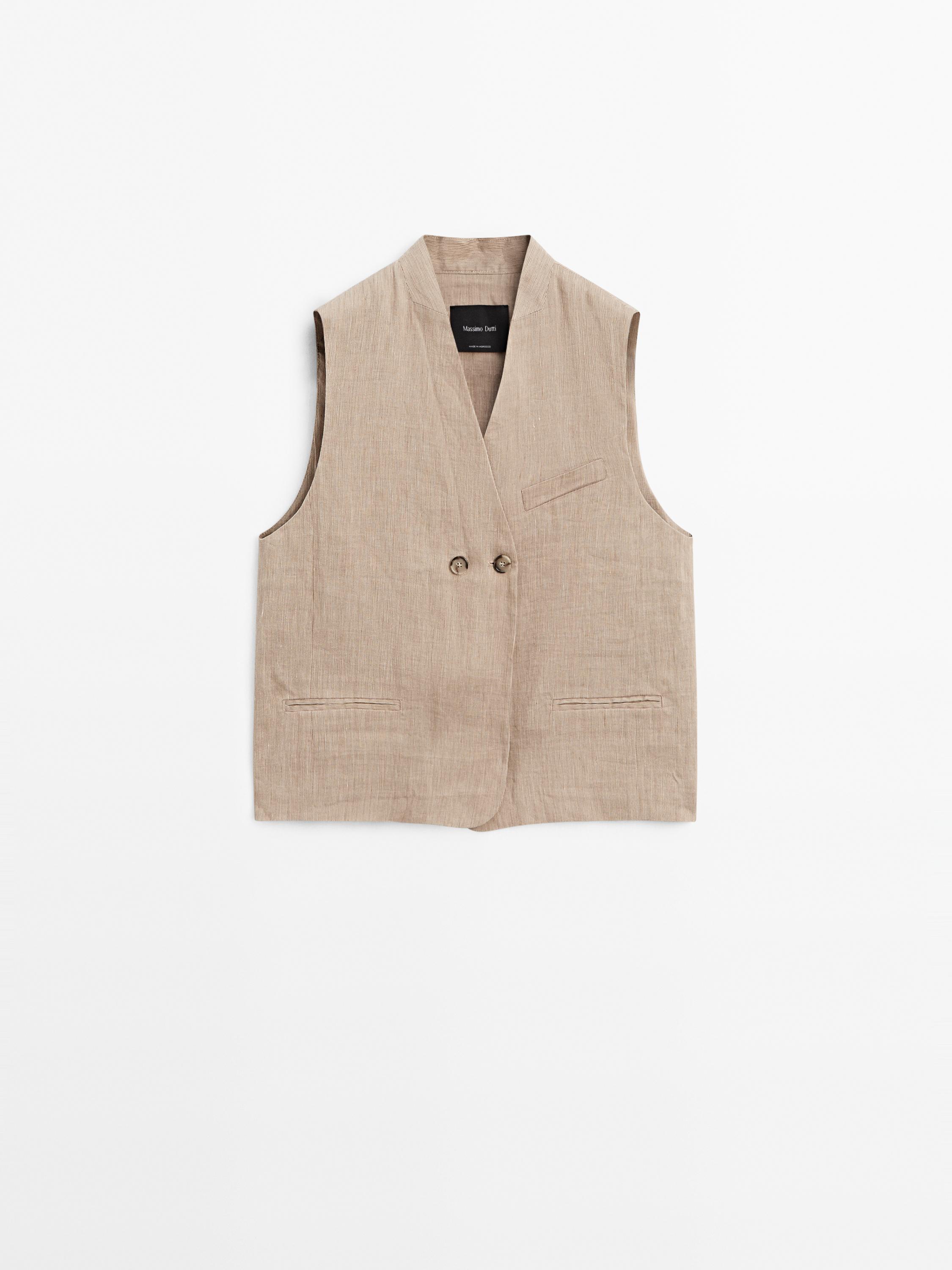 Linen blend pinstriped waistcoat
