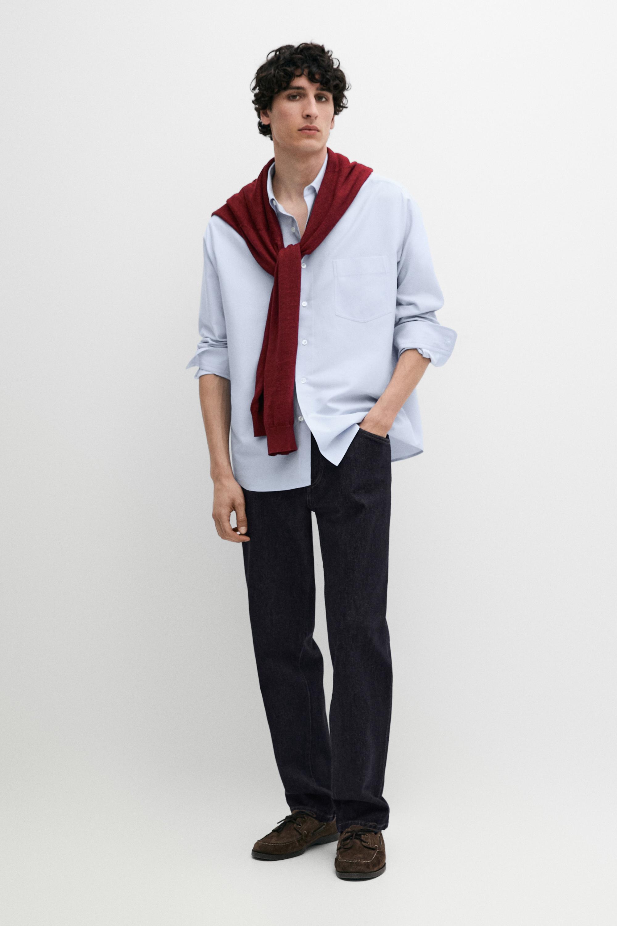 Slim fit cotton blend shirt — Sky blue