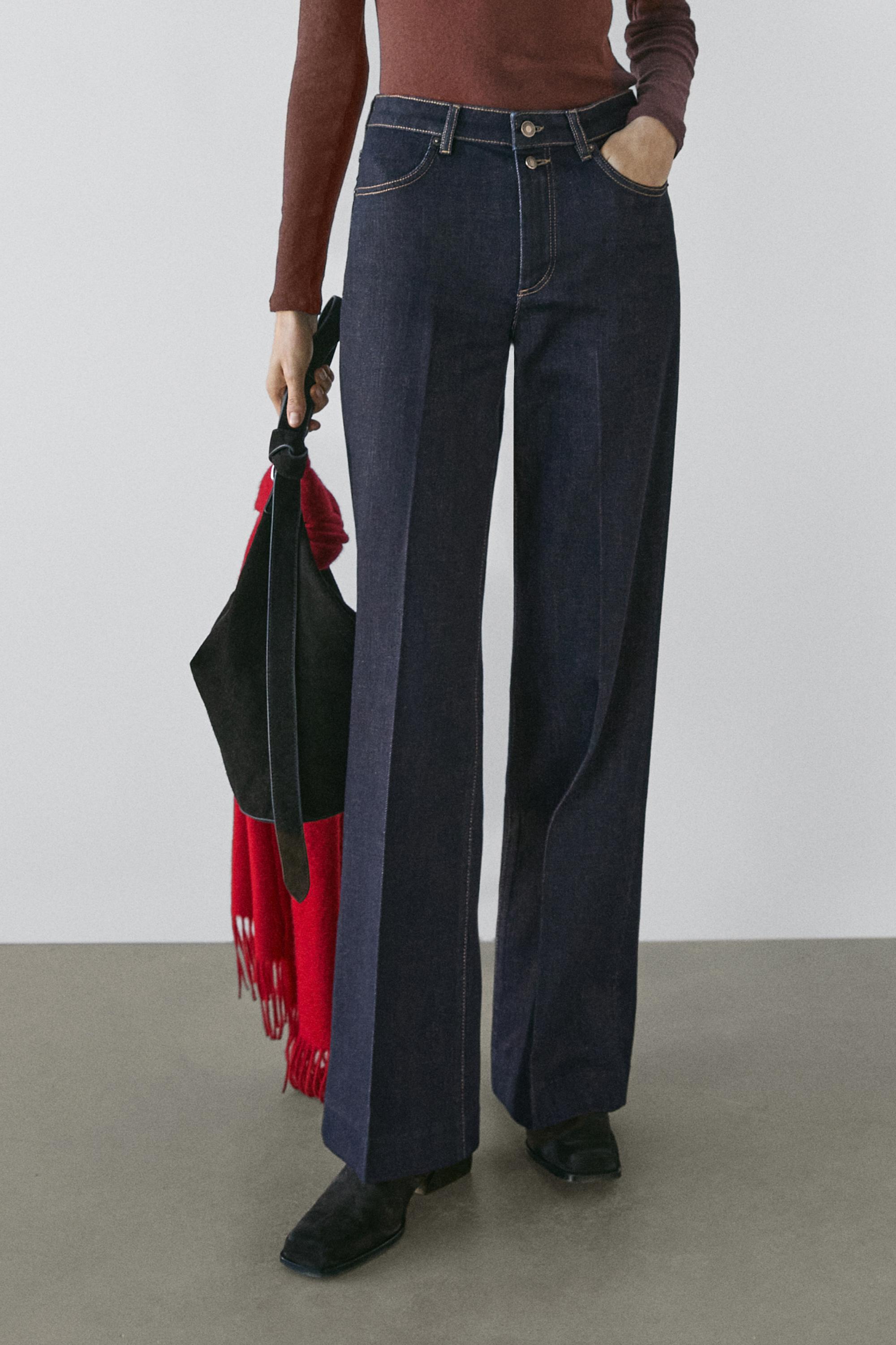 Flared high-waist jeans — DARK BLUE