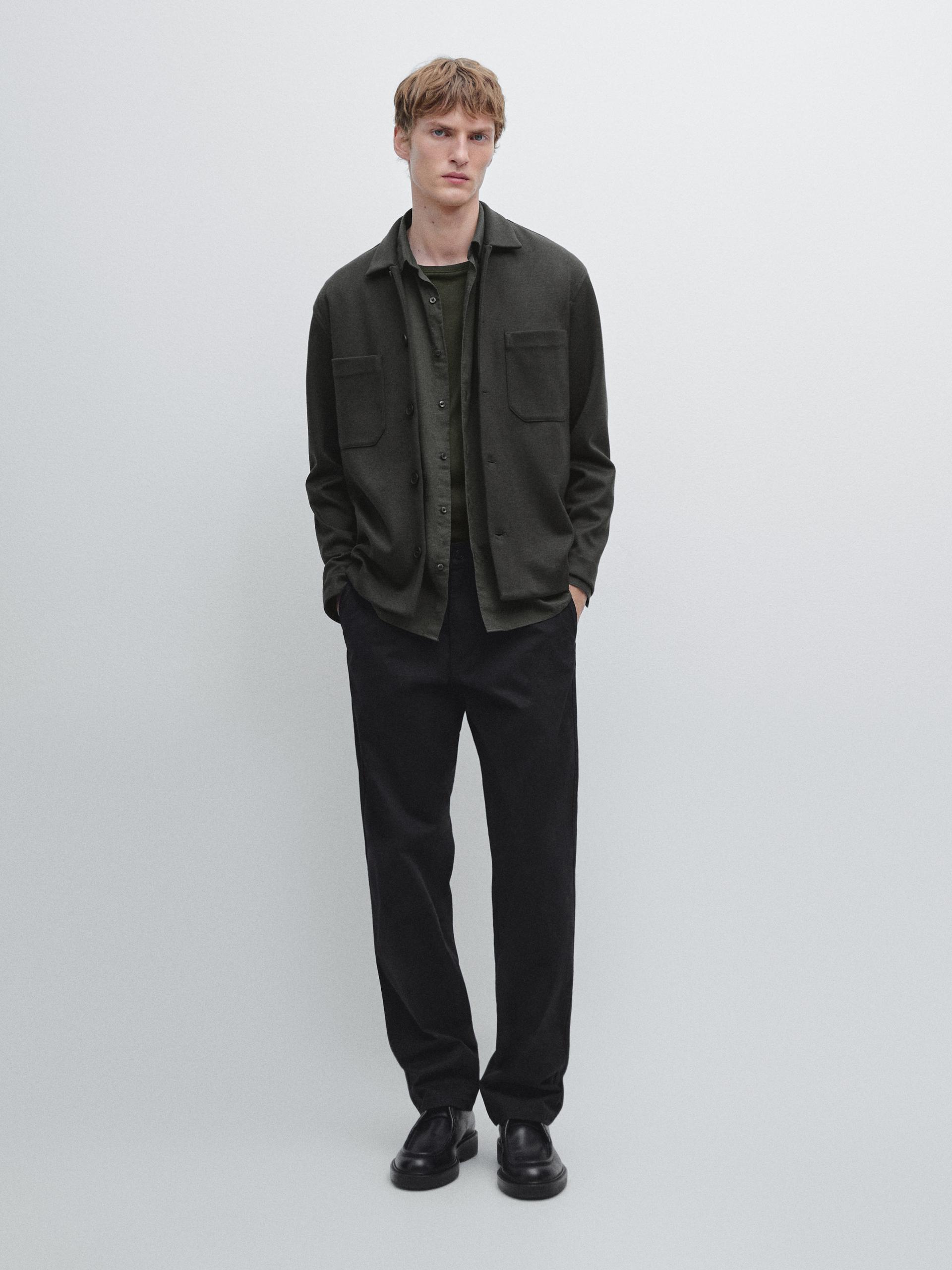 Surchemise Poches Boutons - Kaki - M - Massimo Dutti - Homme