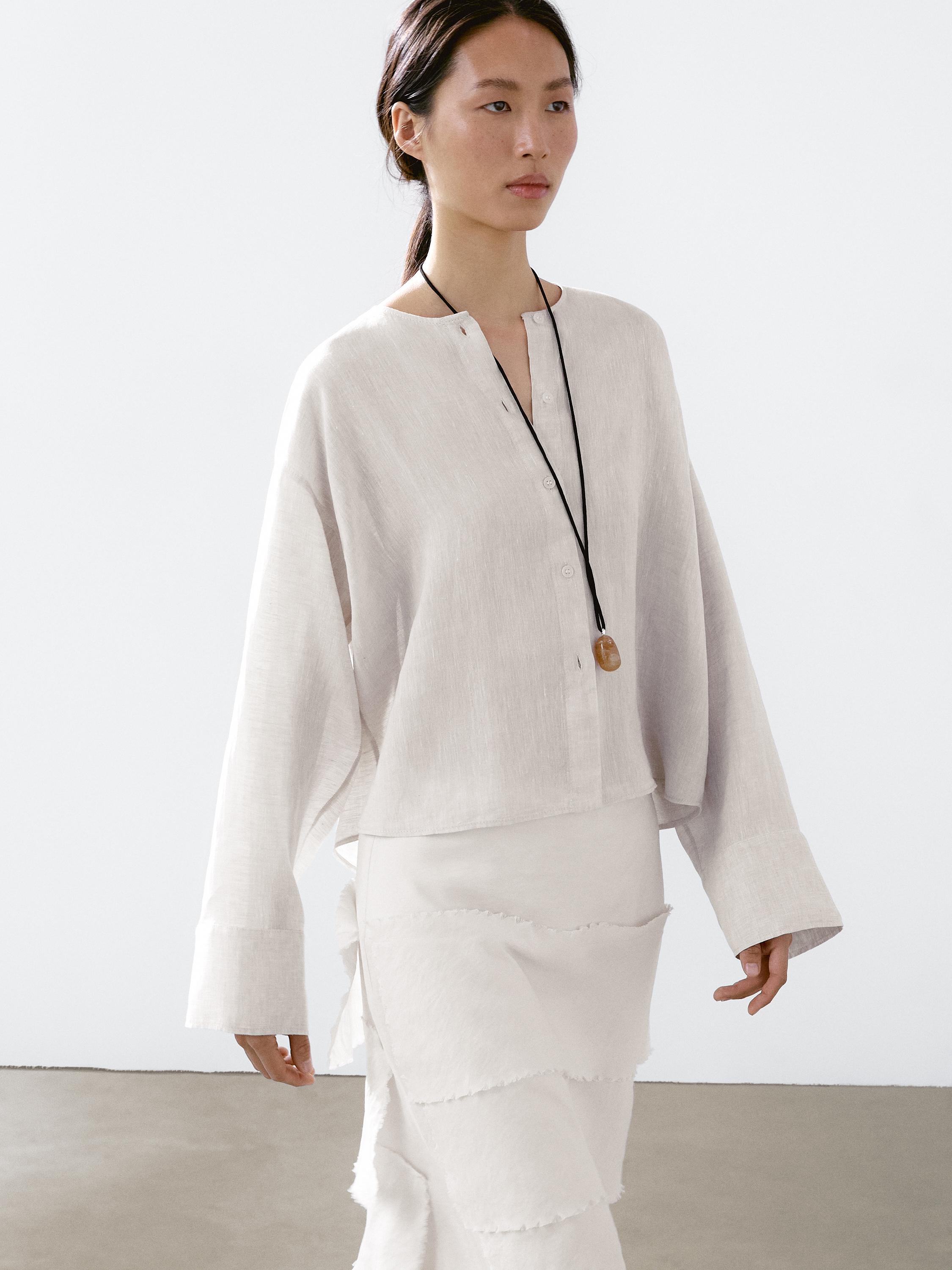 Fließendes Hemd aus 100 % Leinen mit Knöpfen