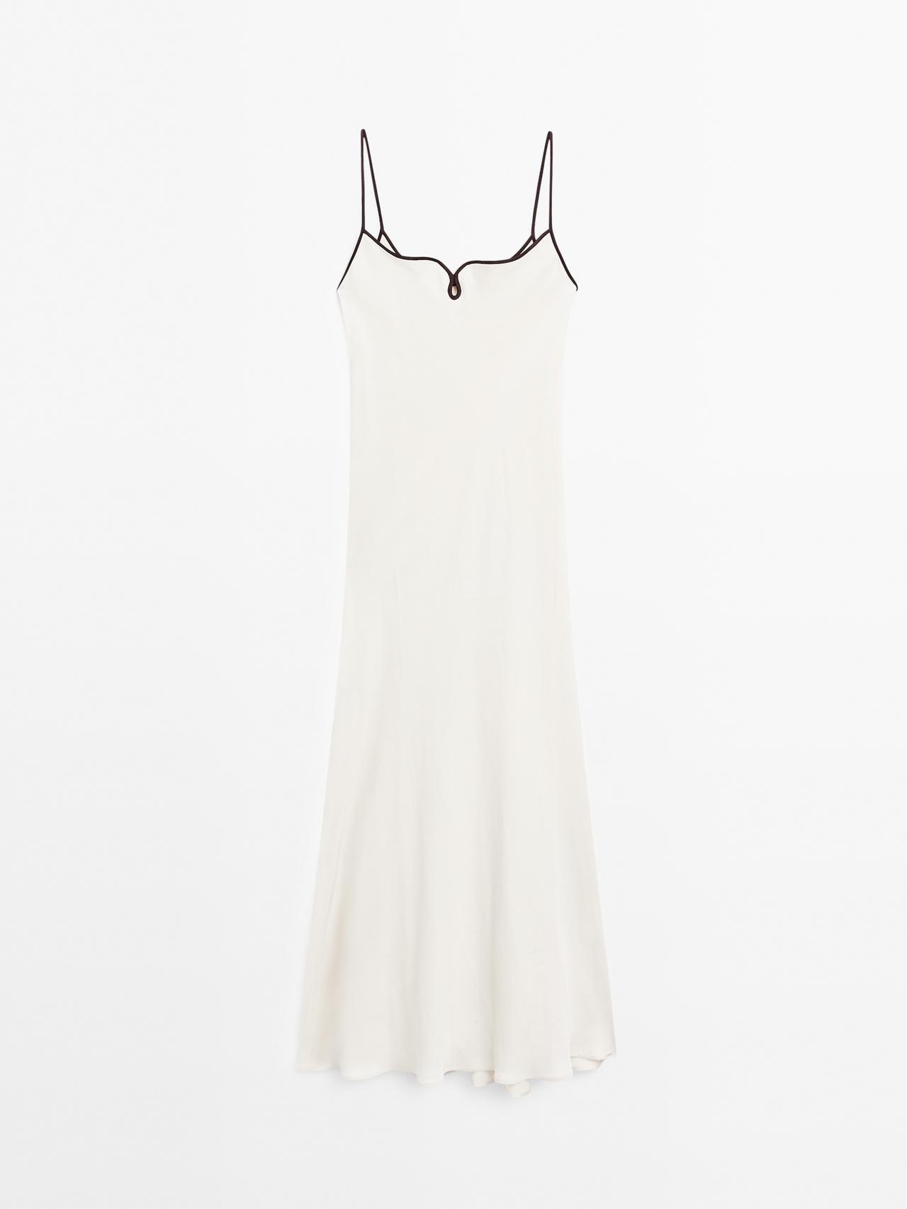 Massimo Dutti - Dame - Midiunderkjole I Satin - Champagnefarvet - L