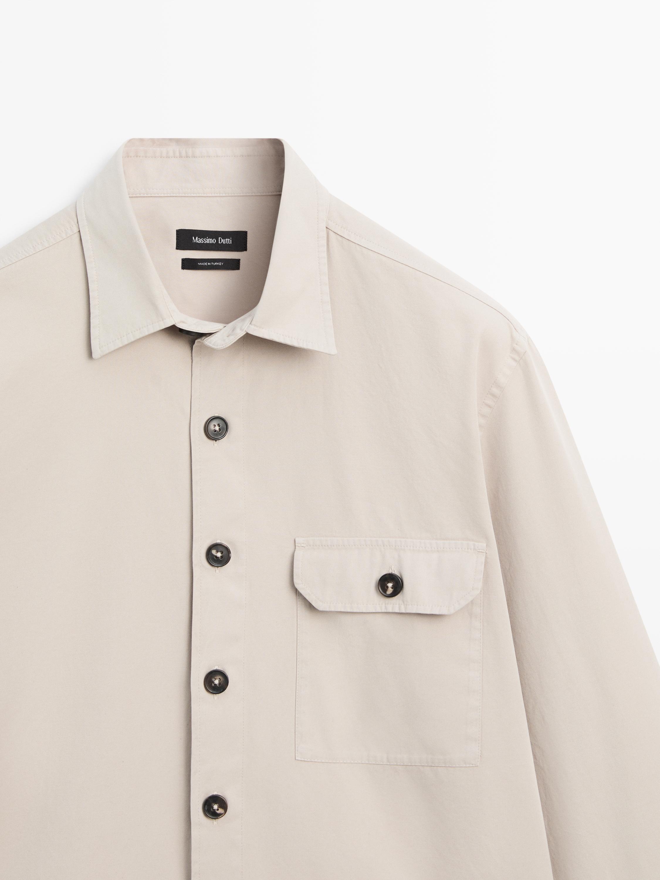 Cotton overshirt with pocket details — BEIGE
