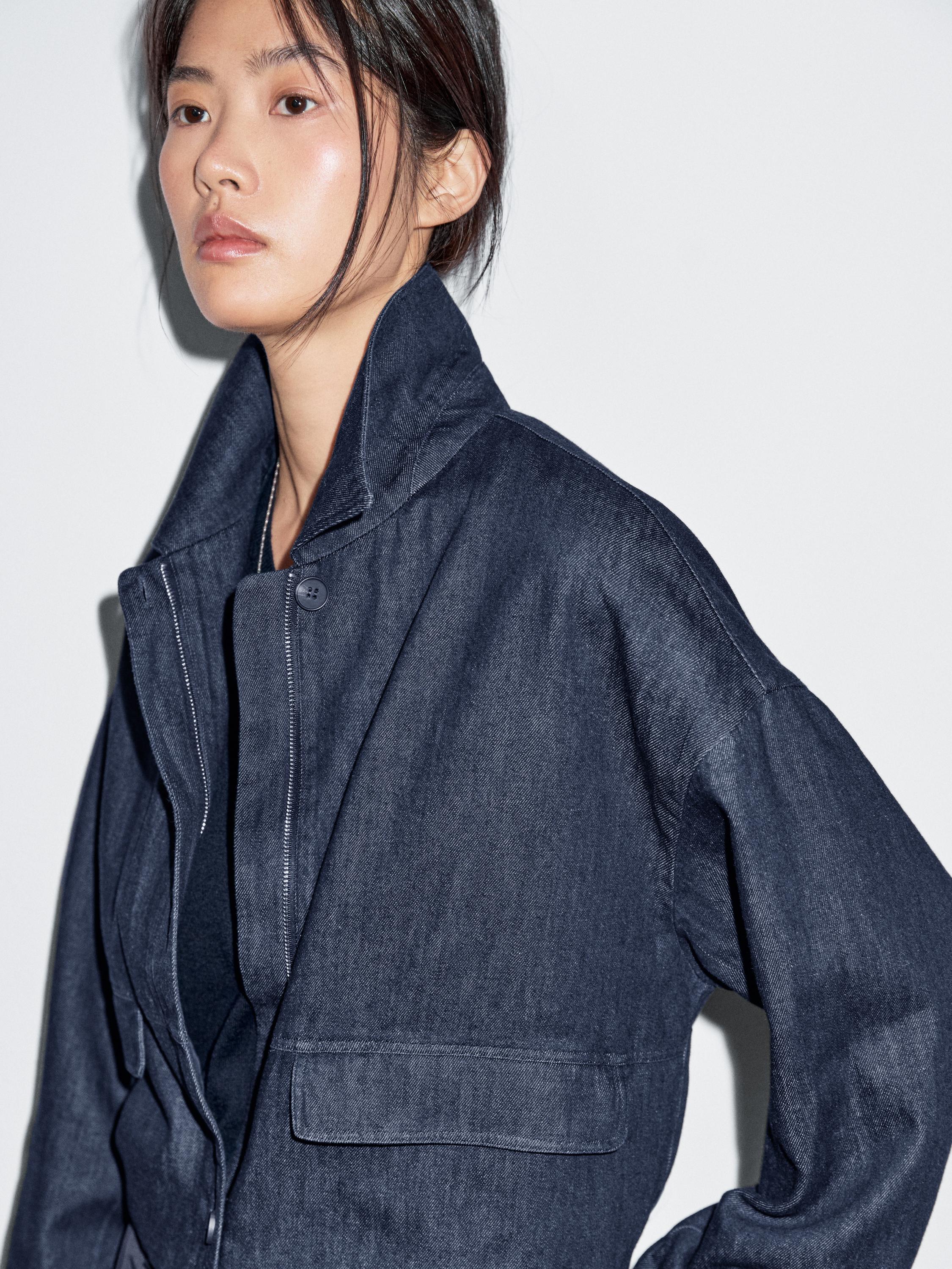 Cotton blend denim bomber jacket