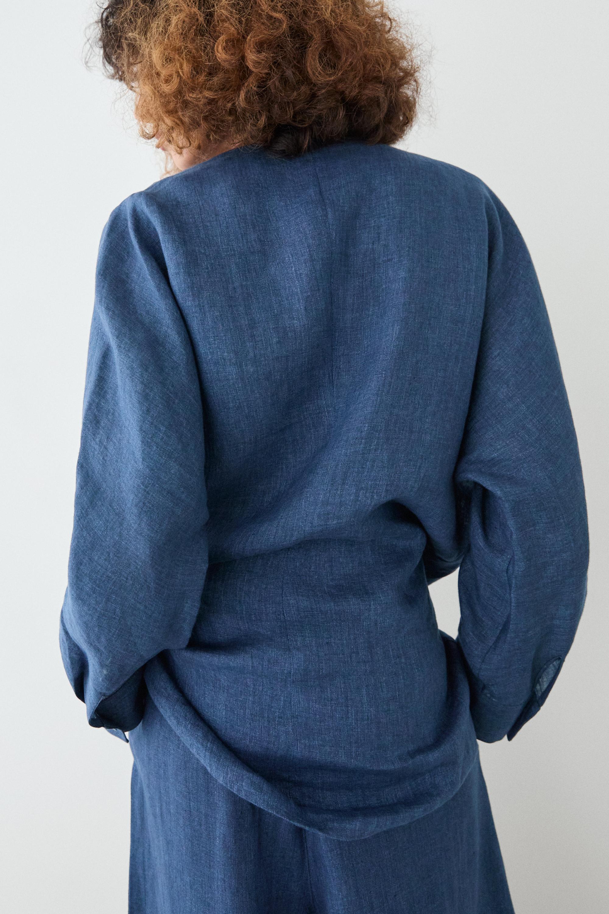 Linen total look denim-effect kimono — BLUE