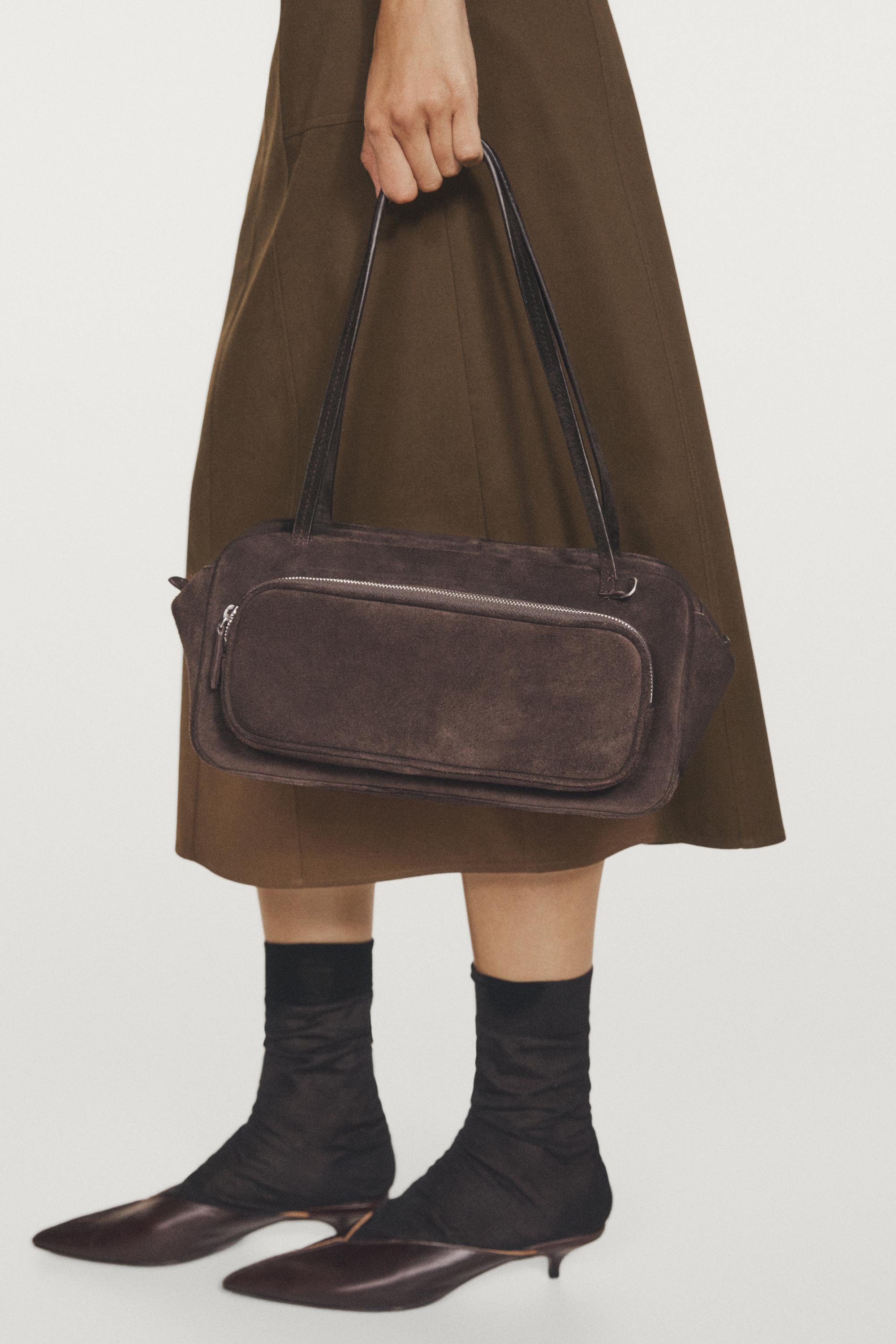 Medium split suede bowling bag — MINK
