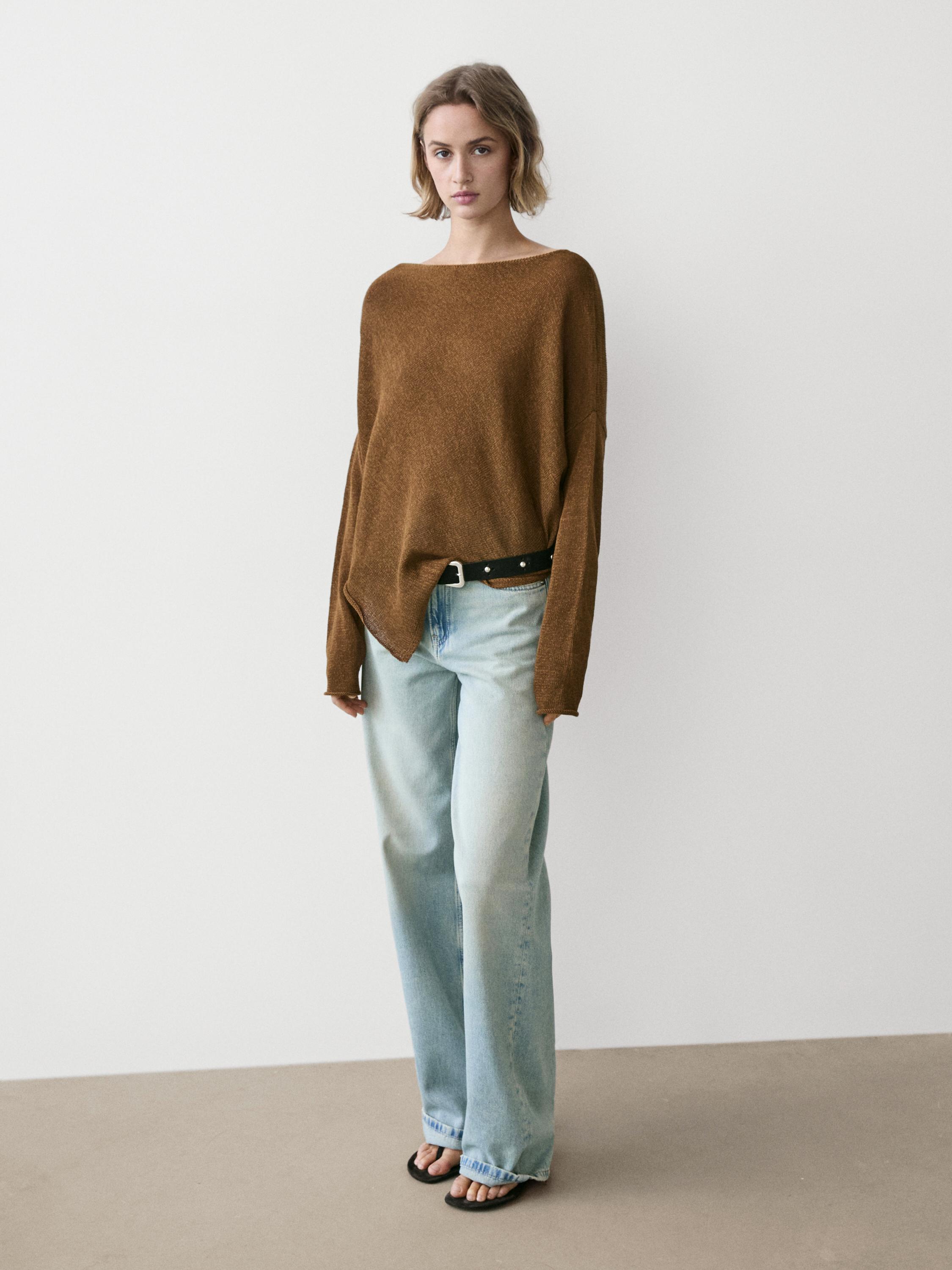 Asymmetric knit cape sweater — Tobacco brown