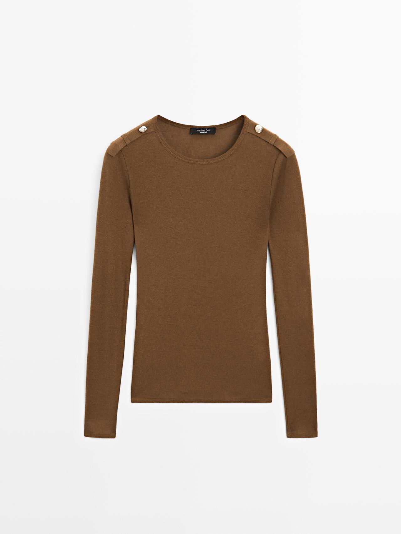 Massimo Dutti - Dame - T-Shirt I Strik Med Skulderdetalje - Brændt - L