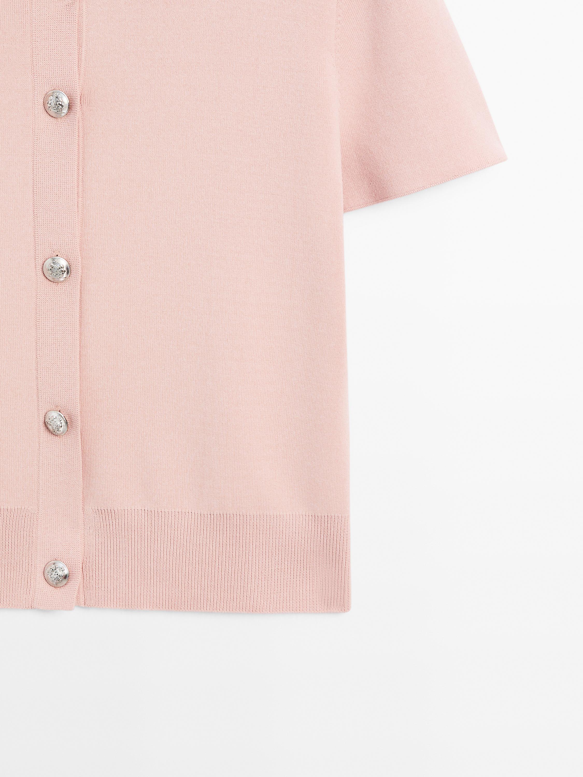 Short sleeve cardigan with rhinestone buttons