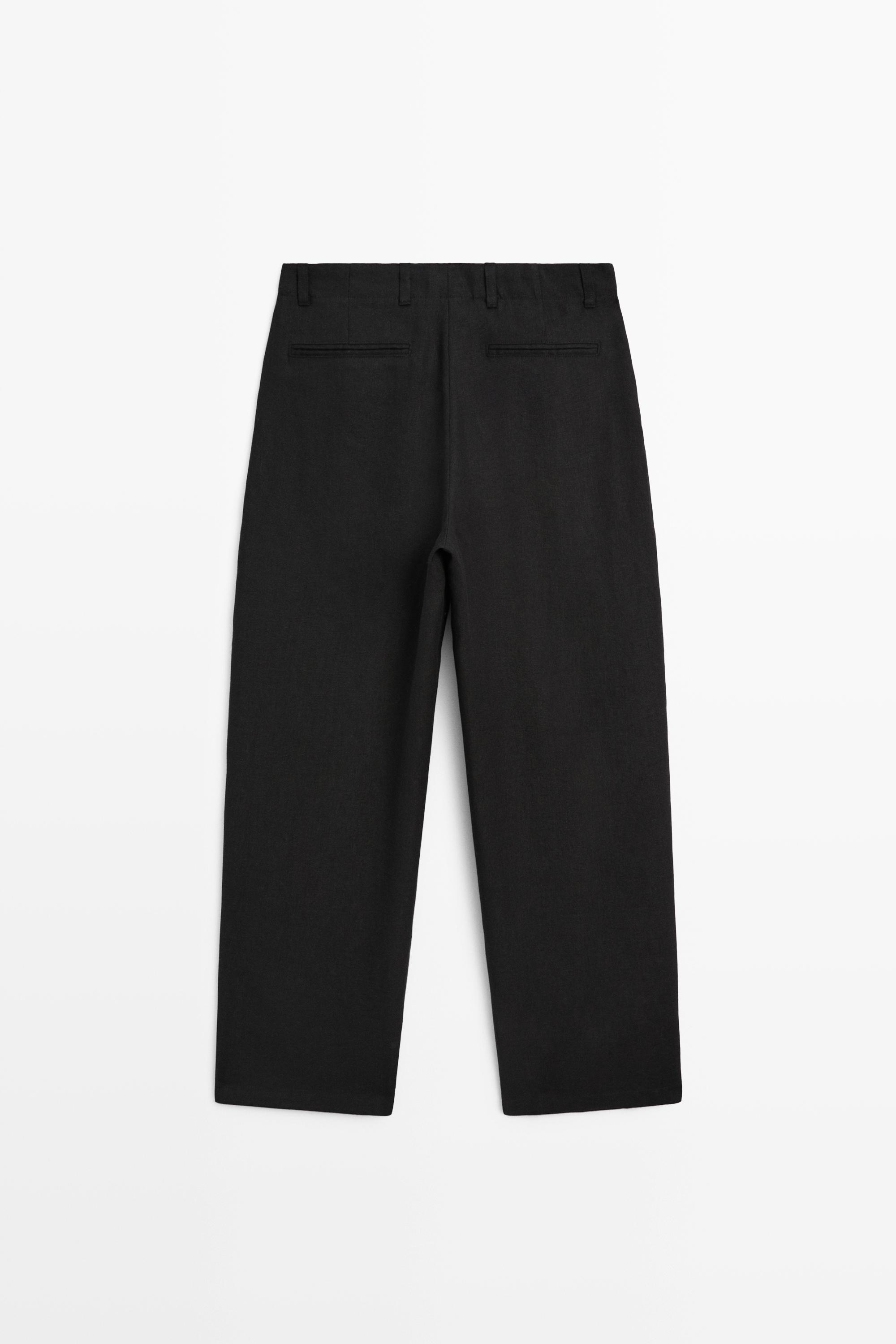 100% linen pants with dart detail — BLACK