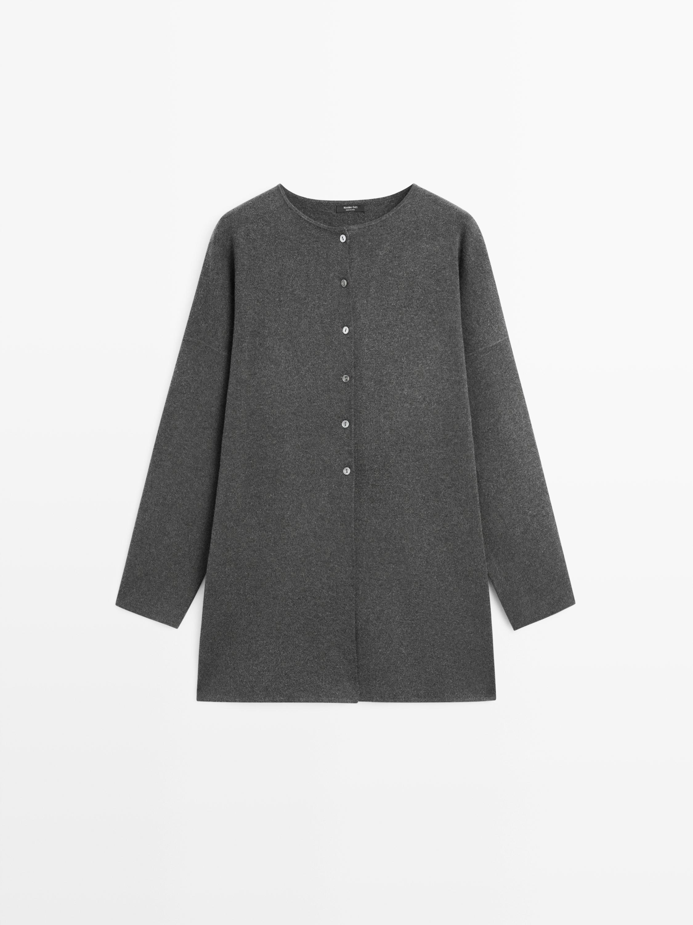 كارديغان محاك طويل بياقة دائرية