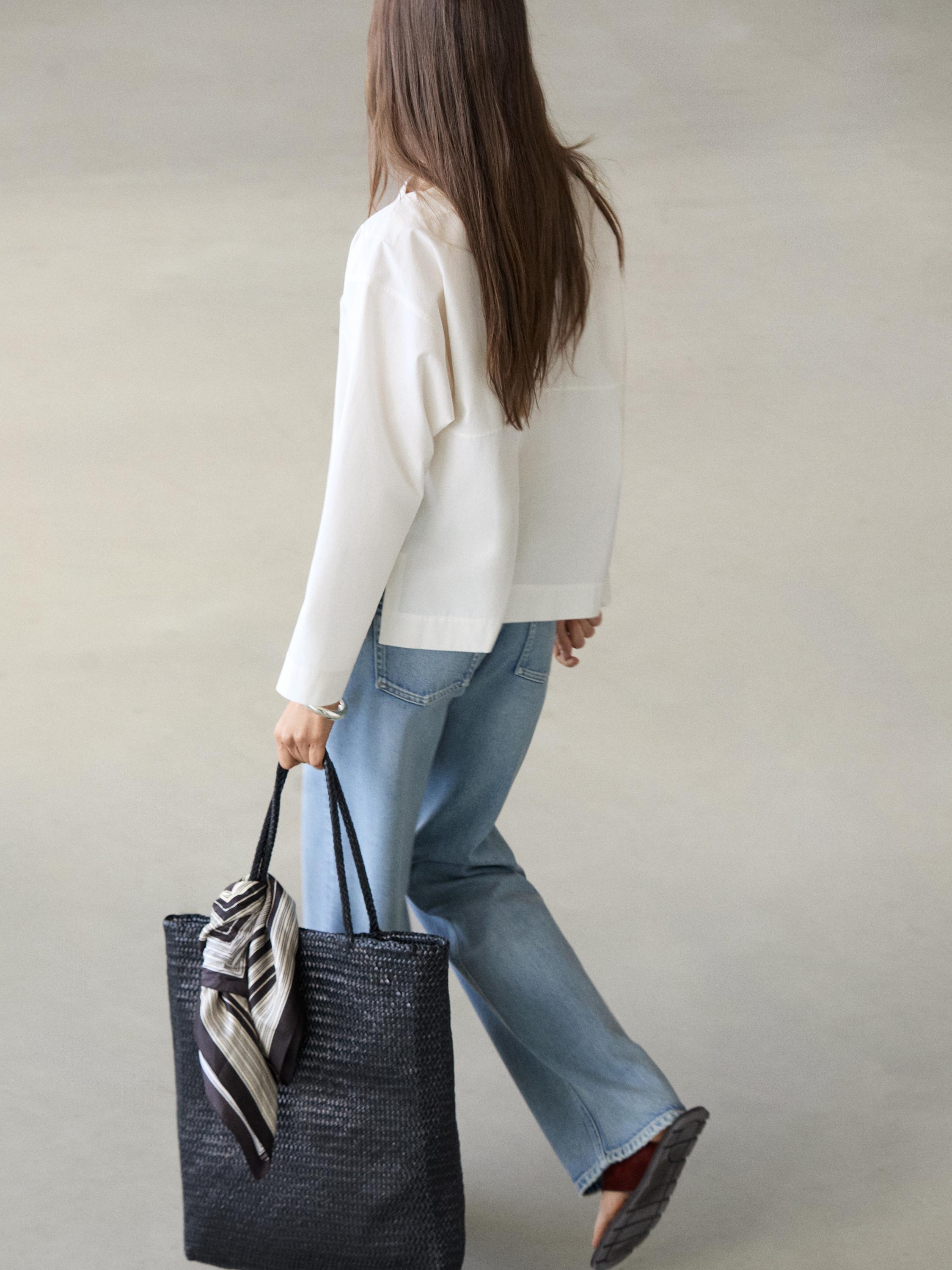Poplin boat neck blouse — WHITE