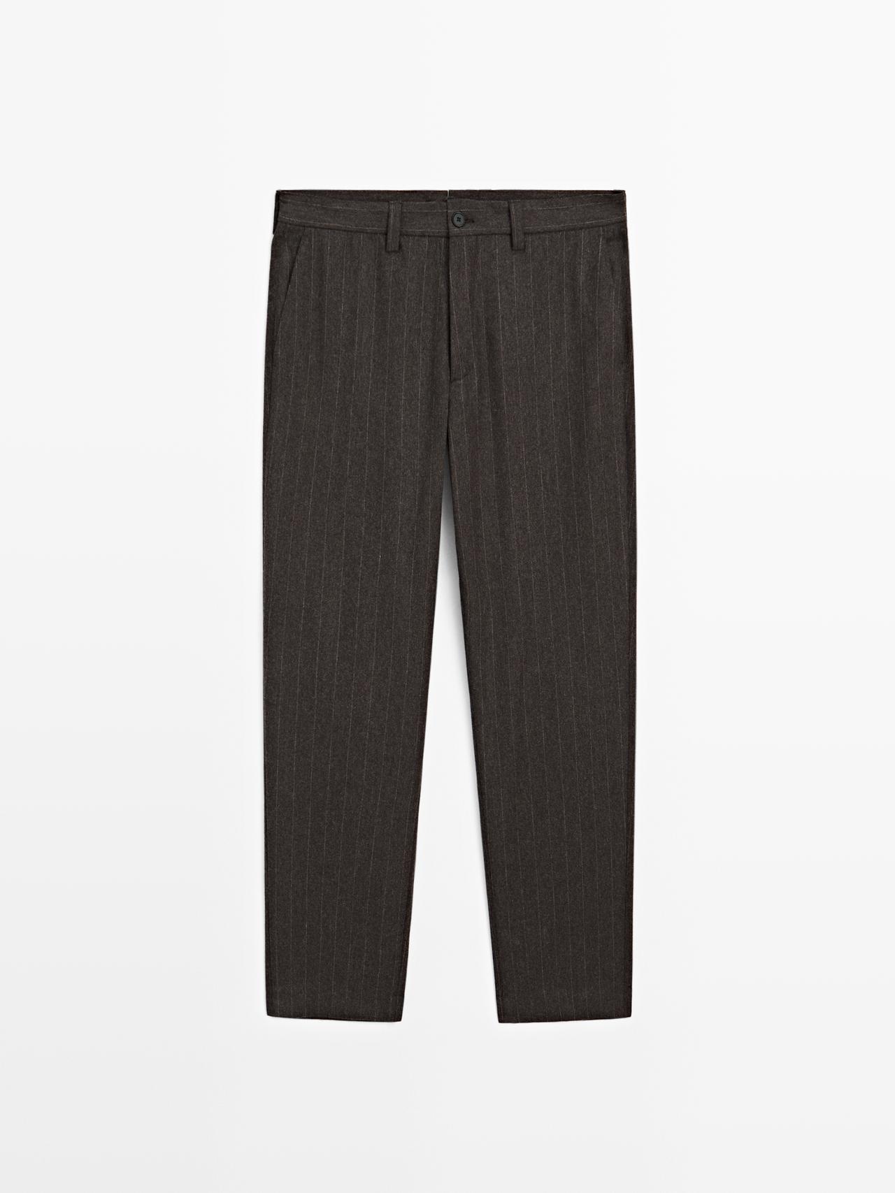 Massimo Dutti - Heren - Gestreepte Kostuumpantalon Van Wolmix - Vigoré Bruin - 38