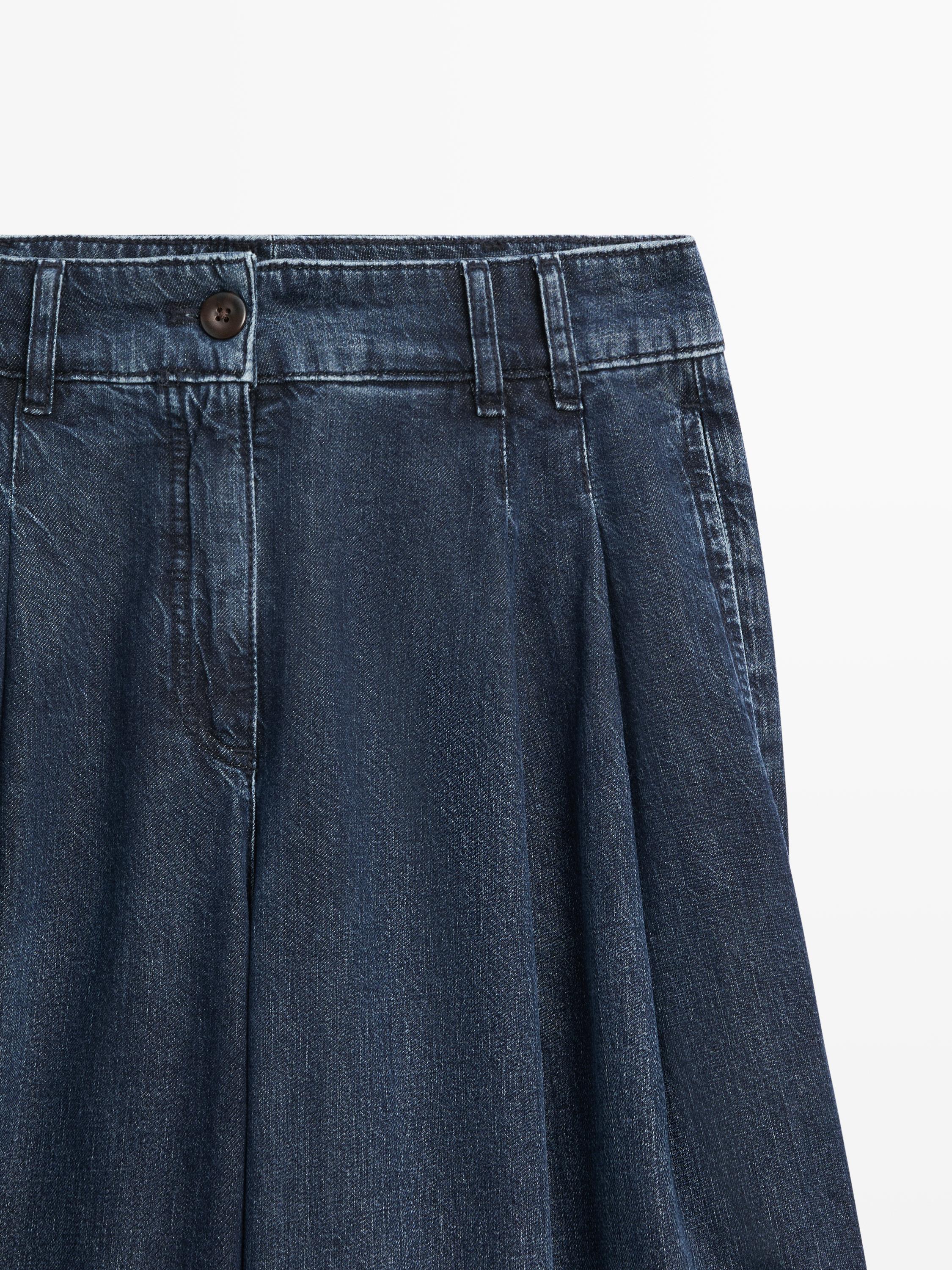 High-waist wide-leg darted jeans — DARK BLUE