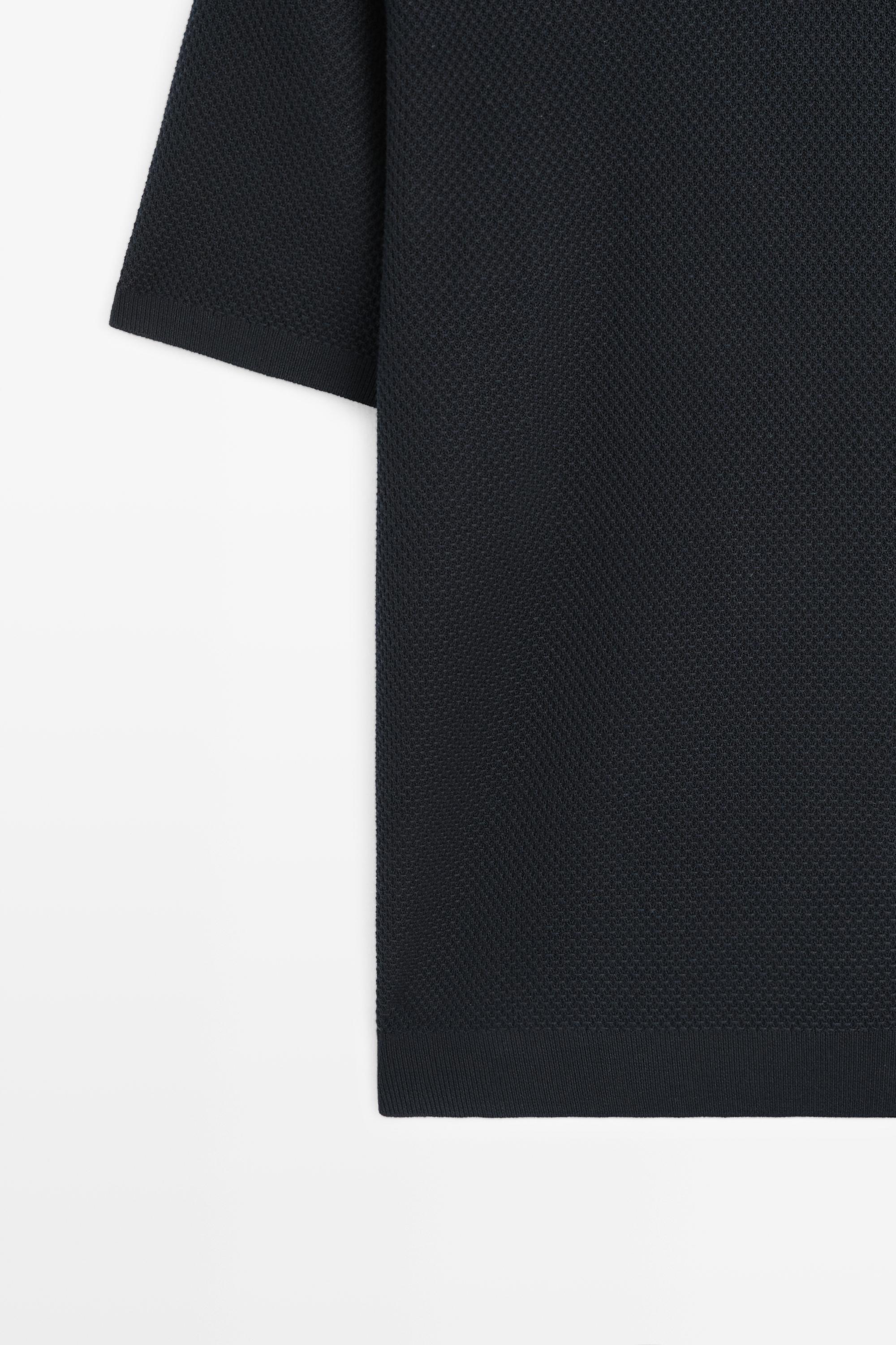 Cotton blend knit V-neck polo shirt — NAVY BLUE