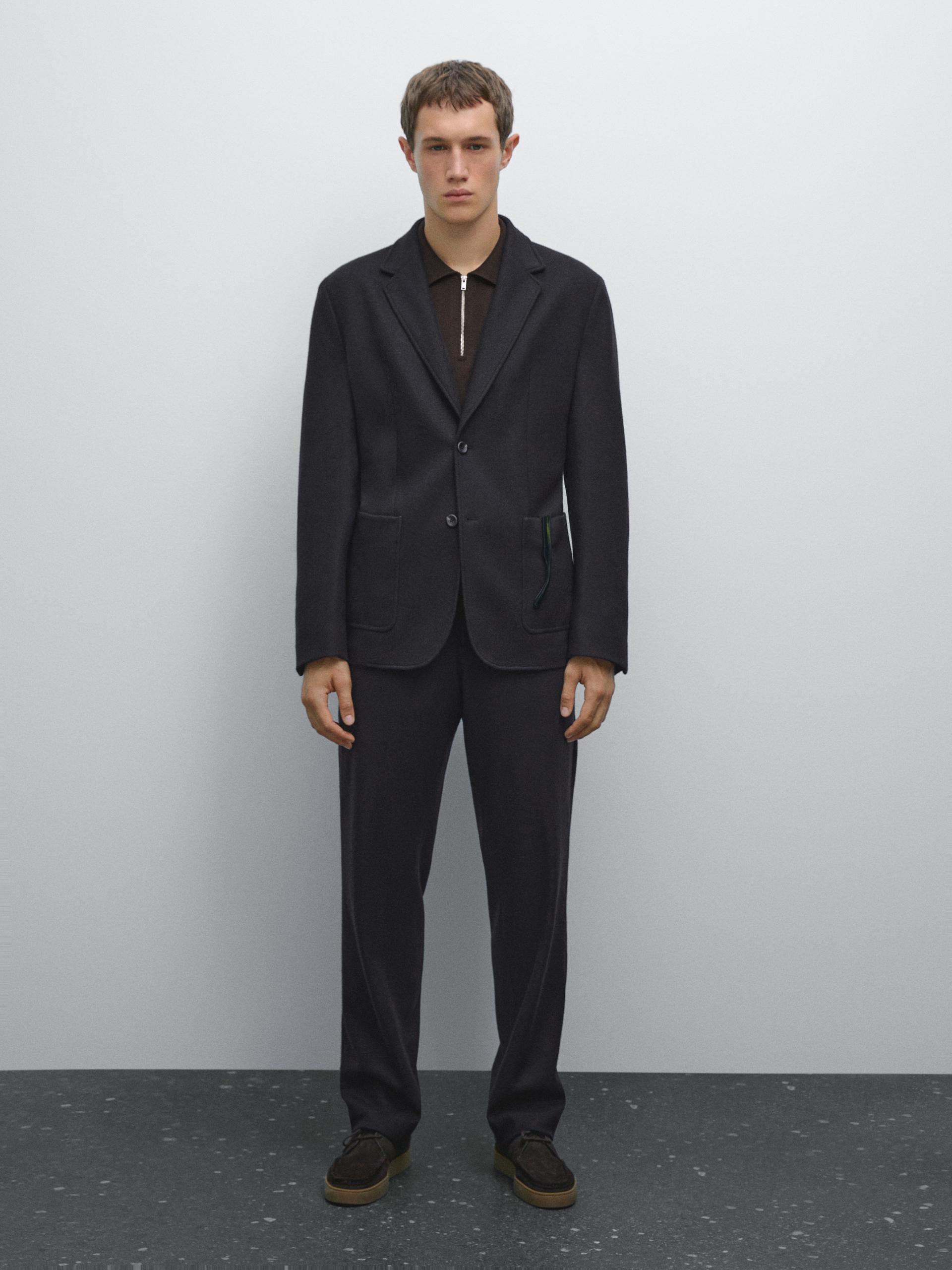Pantalon De Costume En Laine Mélangée - Bleu Marine - 50 - Massimo Dutti - Homme