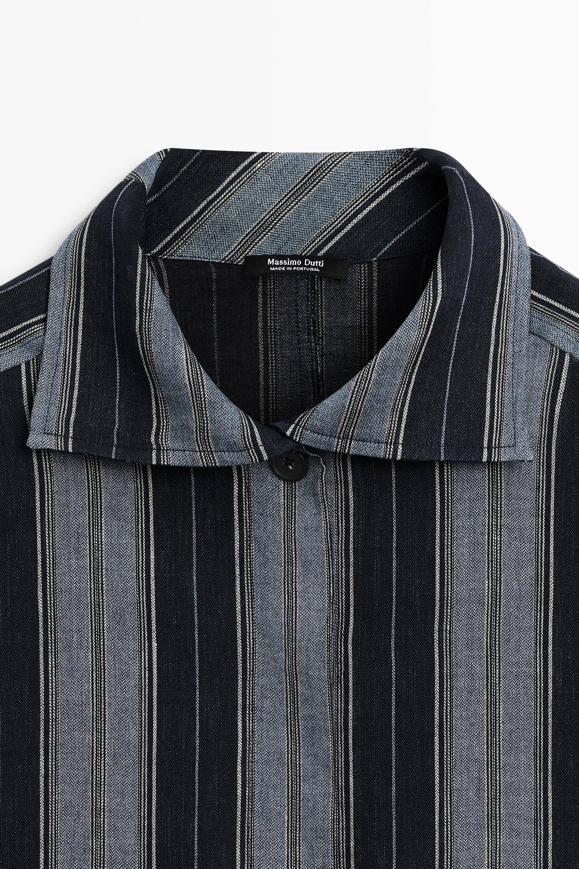 Striped flowing cotton linen shirt — BLUE