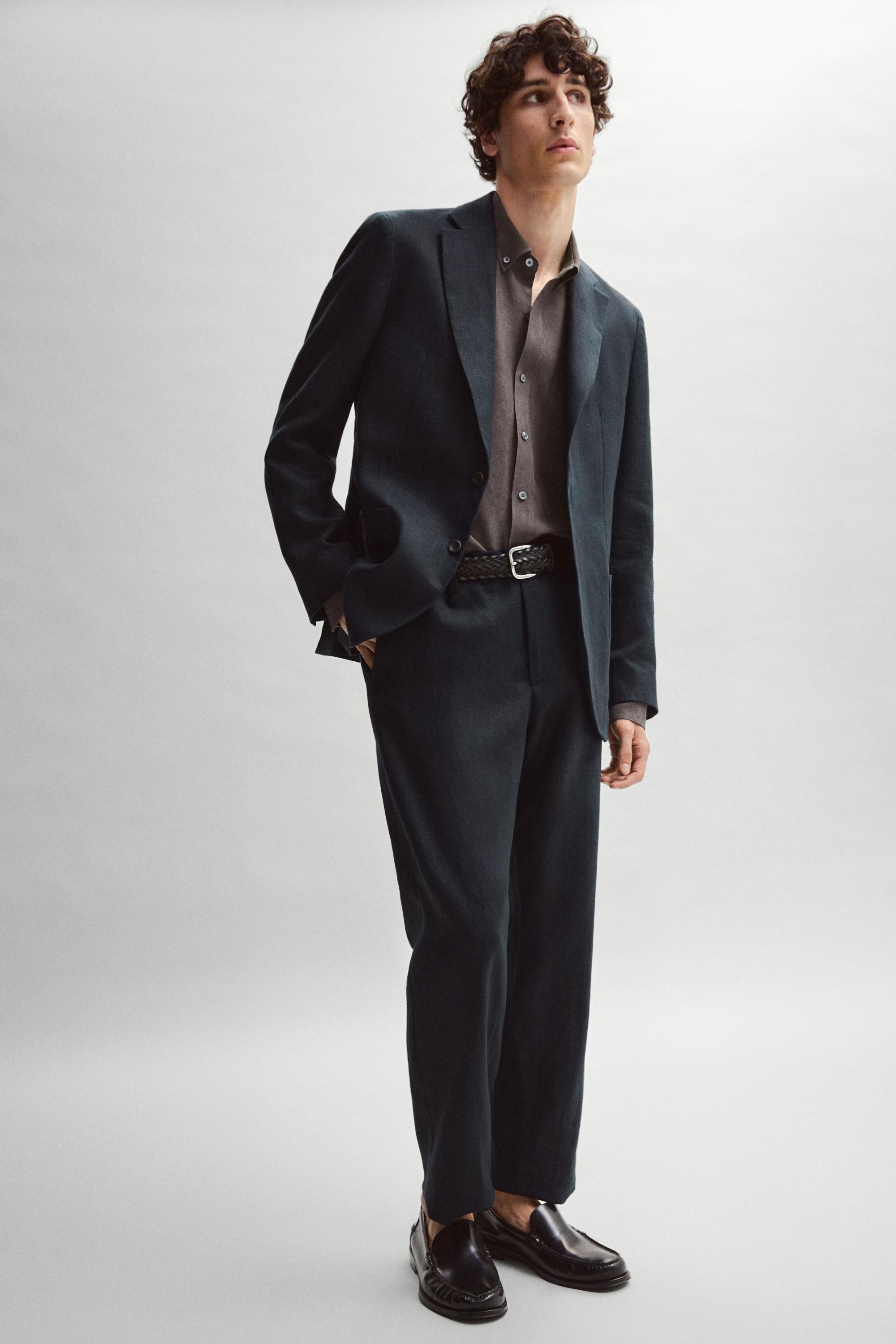 100% linen suit blazer — NAVY BLUE