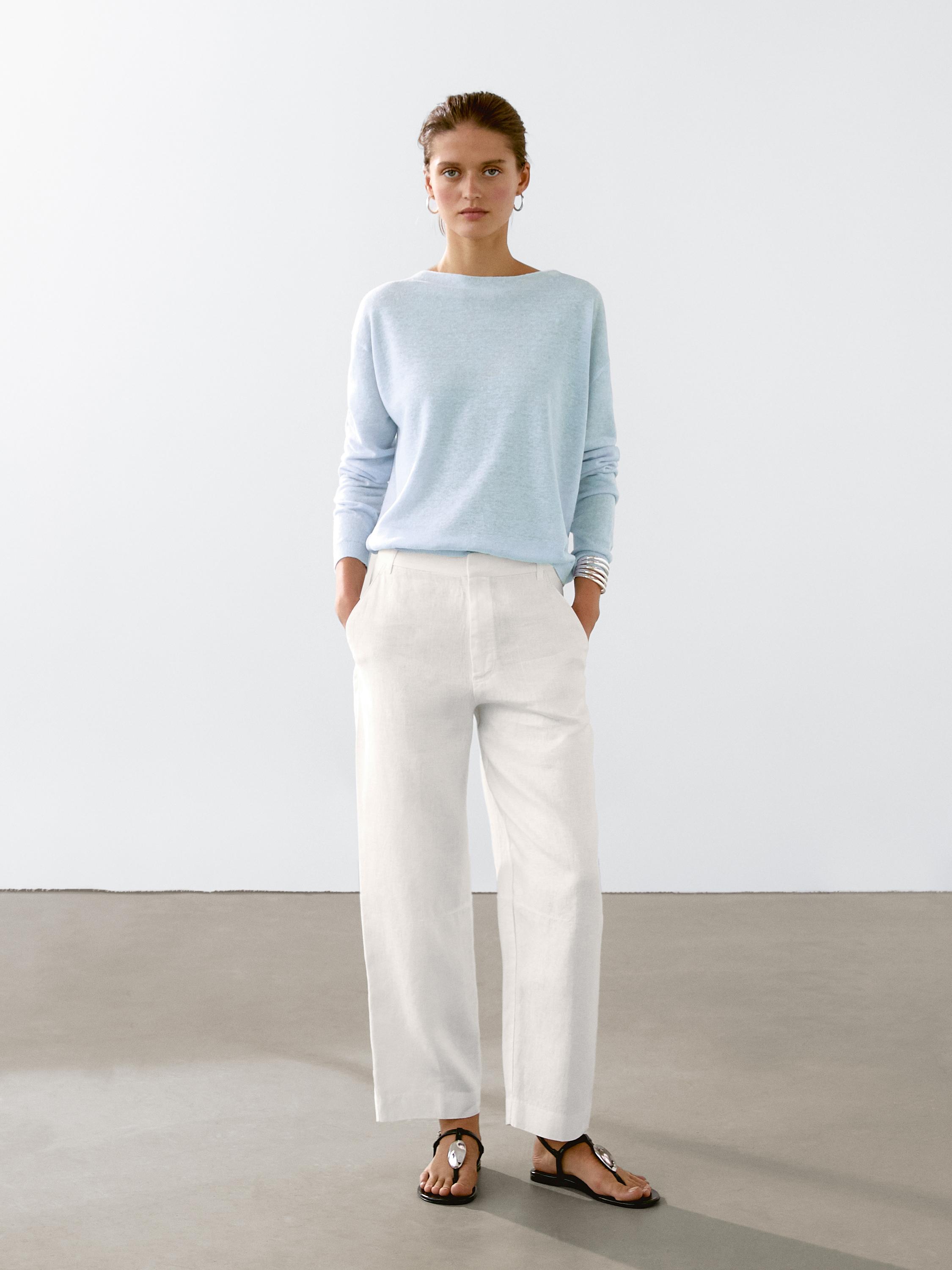 Boat neck jumper 100% linen
