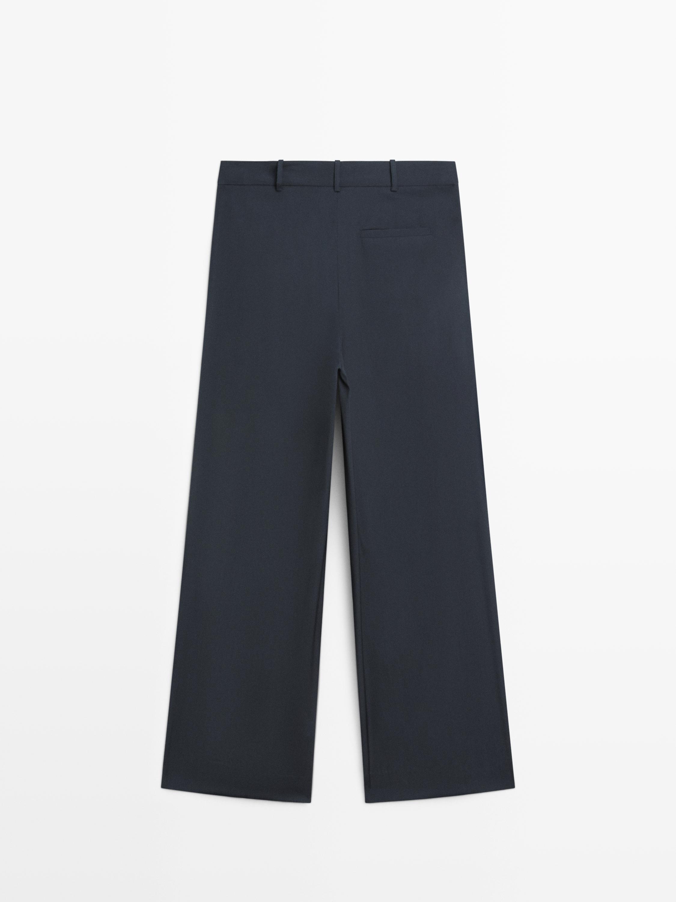 Pleated wool blend trousers — NAVY BLUE