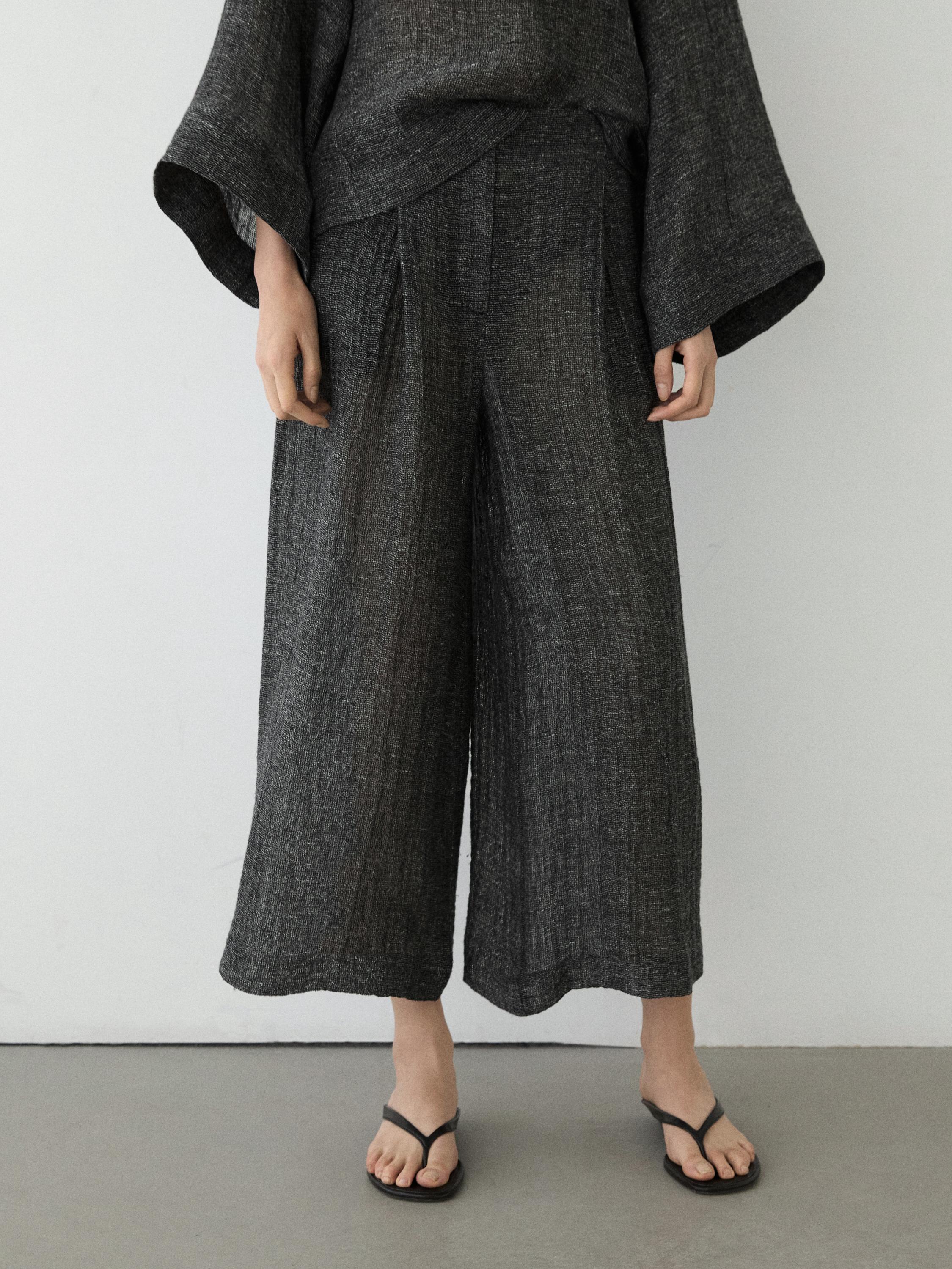 Linen blend melange darted pants — GREY